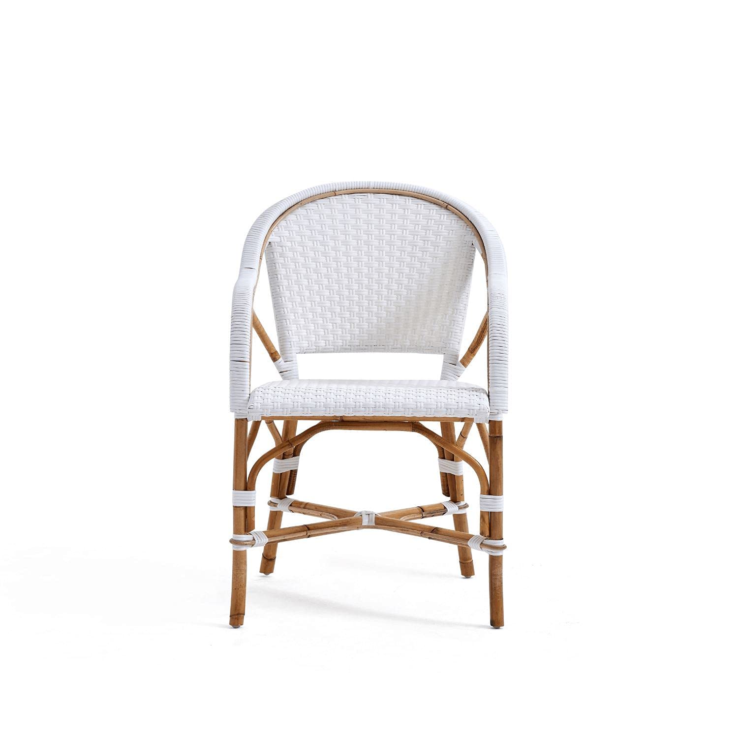VALYOU Furniture Lillyme Armchair - Handmade Natural Rattan Accent Chair with Cushion (White) | Boho Chic Living Room, Bedroom, or Patio Seating Decor