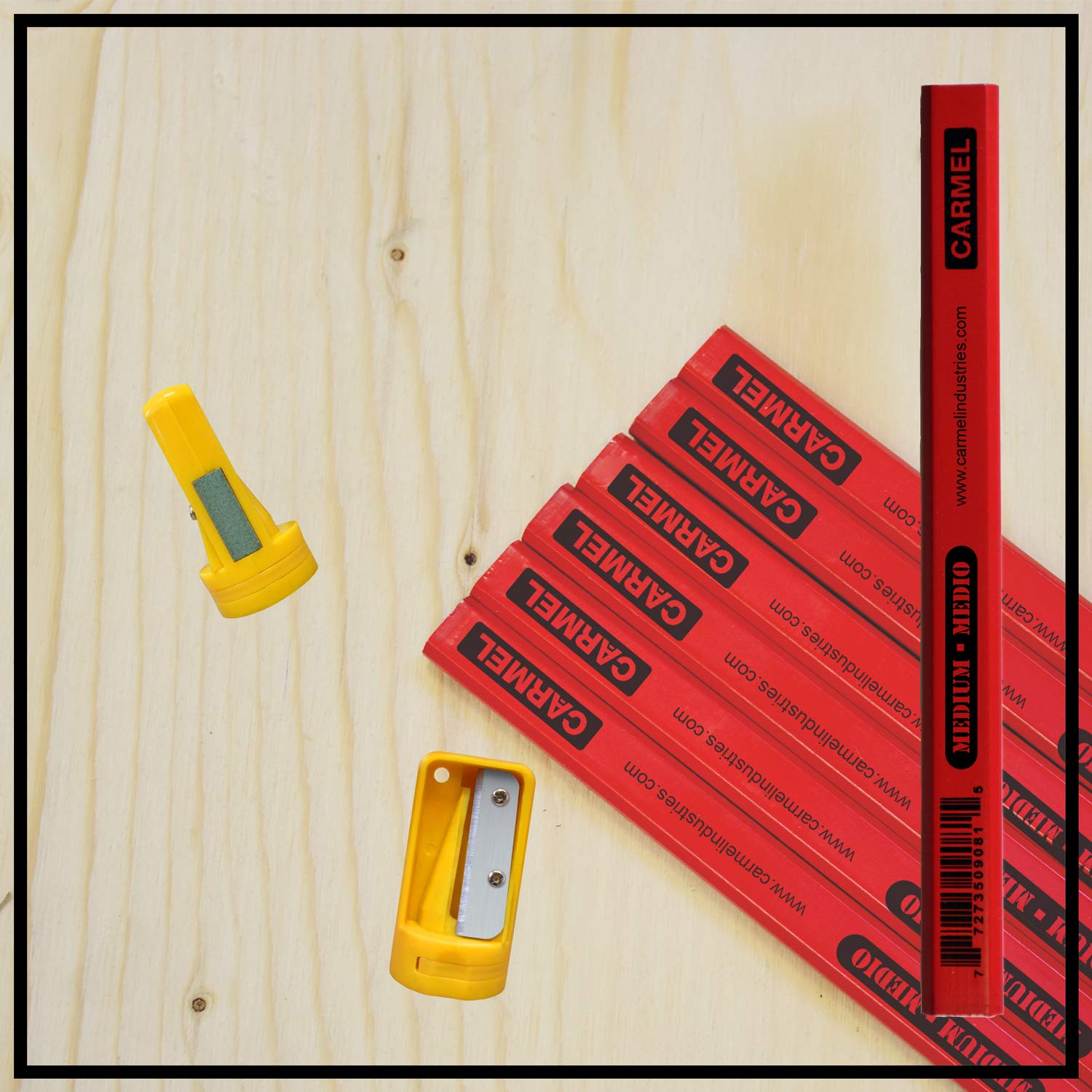 Premium Carpenter Pencils (Box of 12 with Sharpener) - Flat Woodworking Pencils for Marking & Measuring - Ideal for Carpentry, DIY Projects & Construction Work