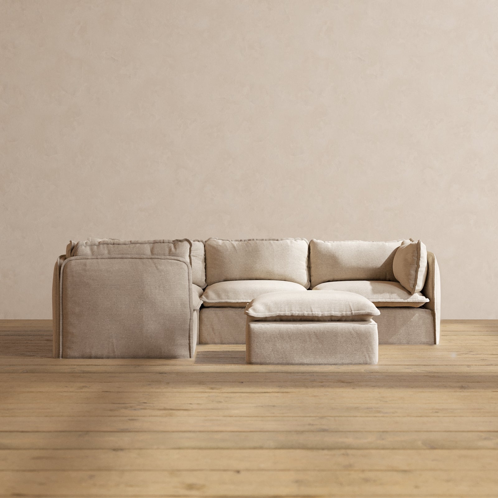Premium Modular Performance 4-Seater Corner Sectional Sofa with Ottoman in Oat - Luxe Fabric Blend | Perfect for Living Room, Family Room & Home Theater Comfort