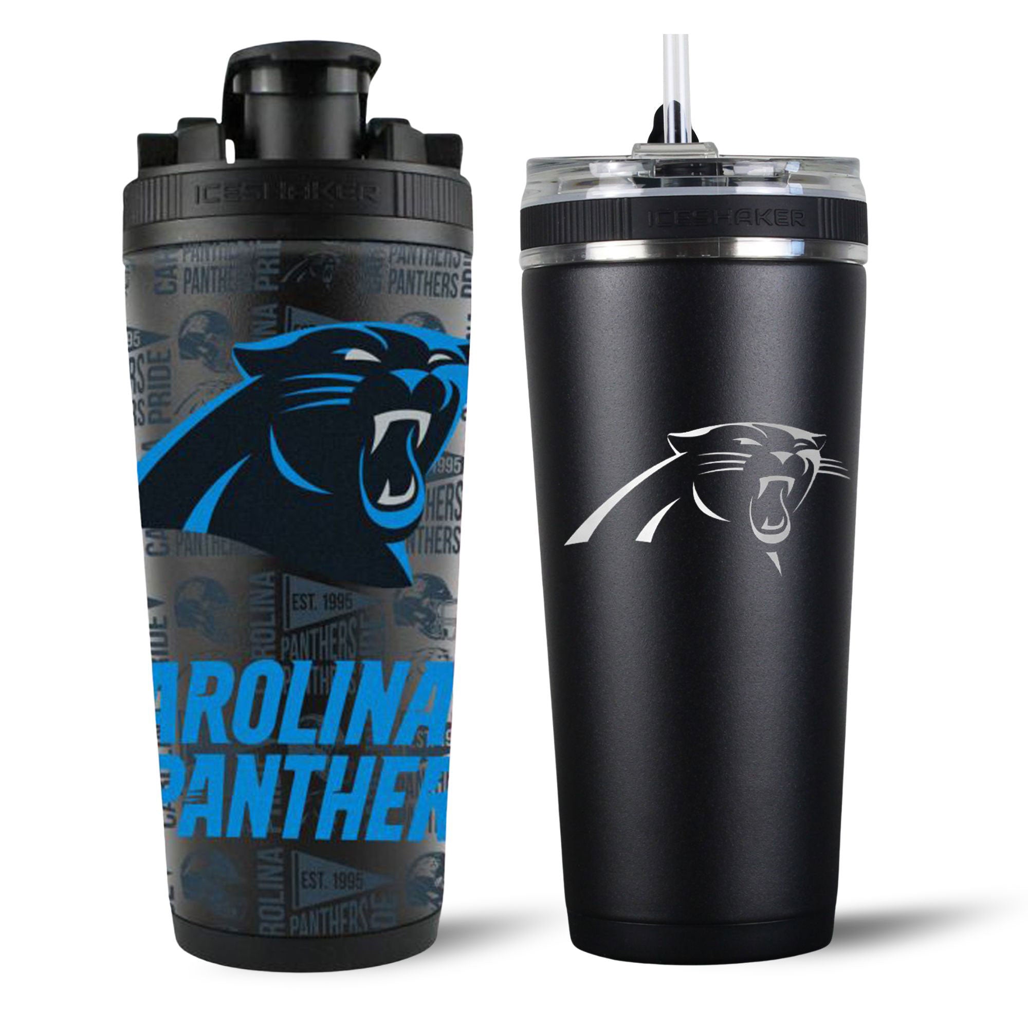 Carolina Panthers 4D Shaker & Flex Bottle Bundle - Official NFL Team Bottles for Hydration at Games, Gym & Outdoor Activities