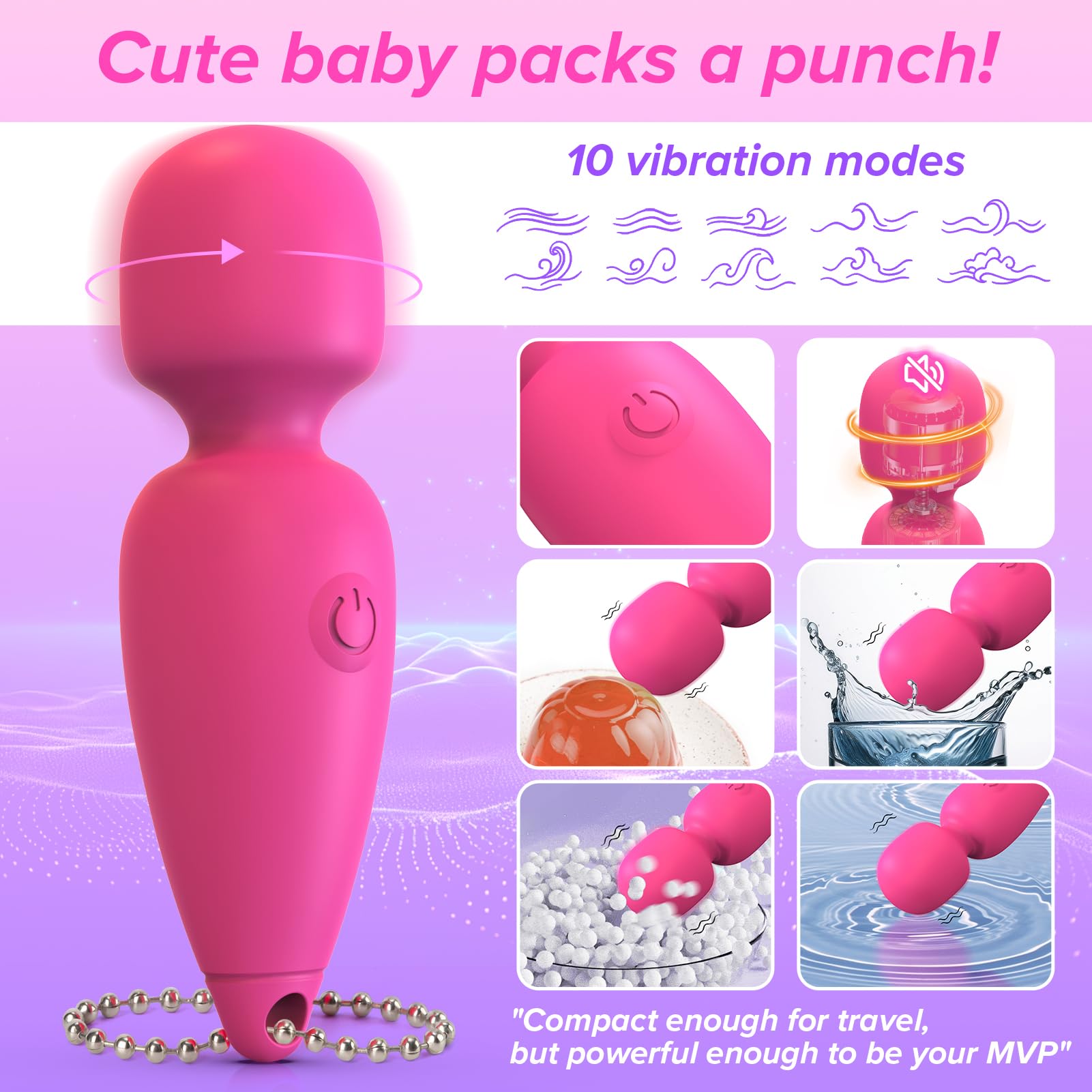 Mini Vibrator Wand for Women - Rechargeable Bullet Vibrator with 10 Powerful Patterns, Quiet & Waterproof Clitoral Stimulator - Perfect for Solo Play, Couples & Travel (Pink) | Adult Sex Toys & Games
