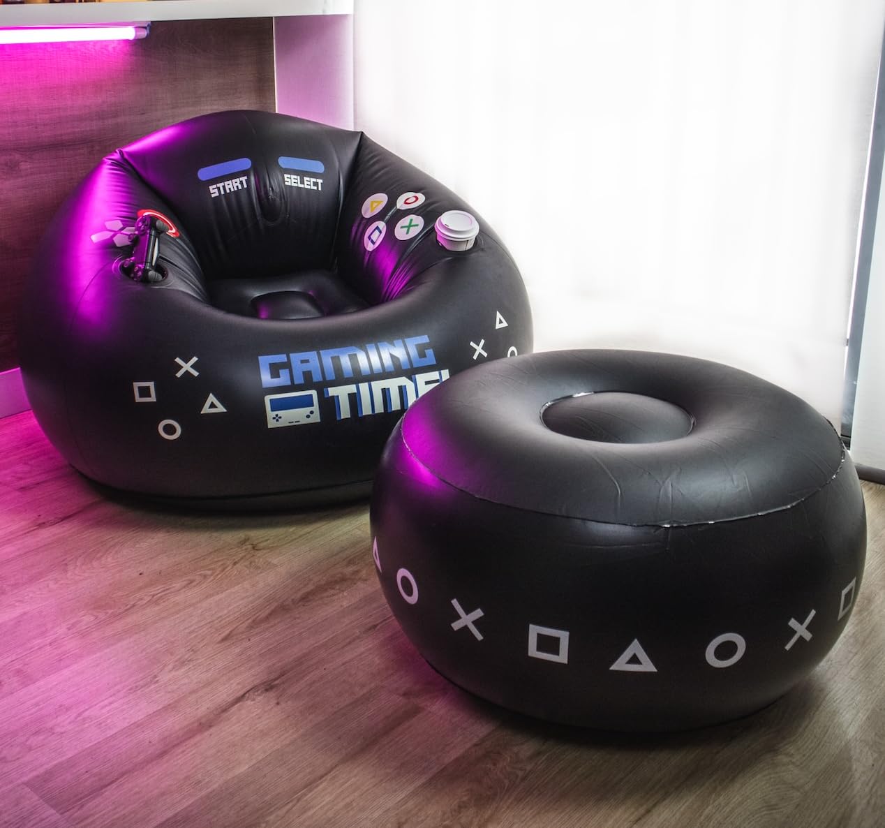 Inflatable Gaming Chair for Kids & Teens - Portable Bean Bag Chair with Cup Holders & Side Pocket - Comfortable Video Game Seat for Bedroom & Game Room Decor - Perfect for Gaming, Movie Nights & Relaxation