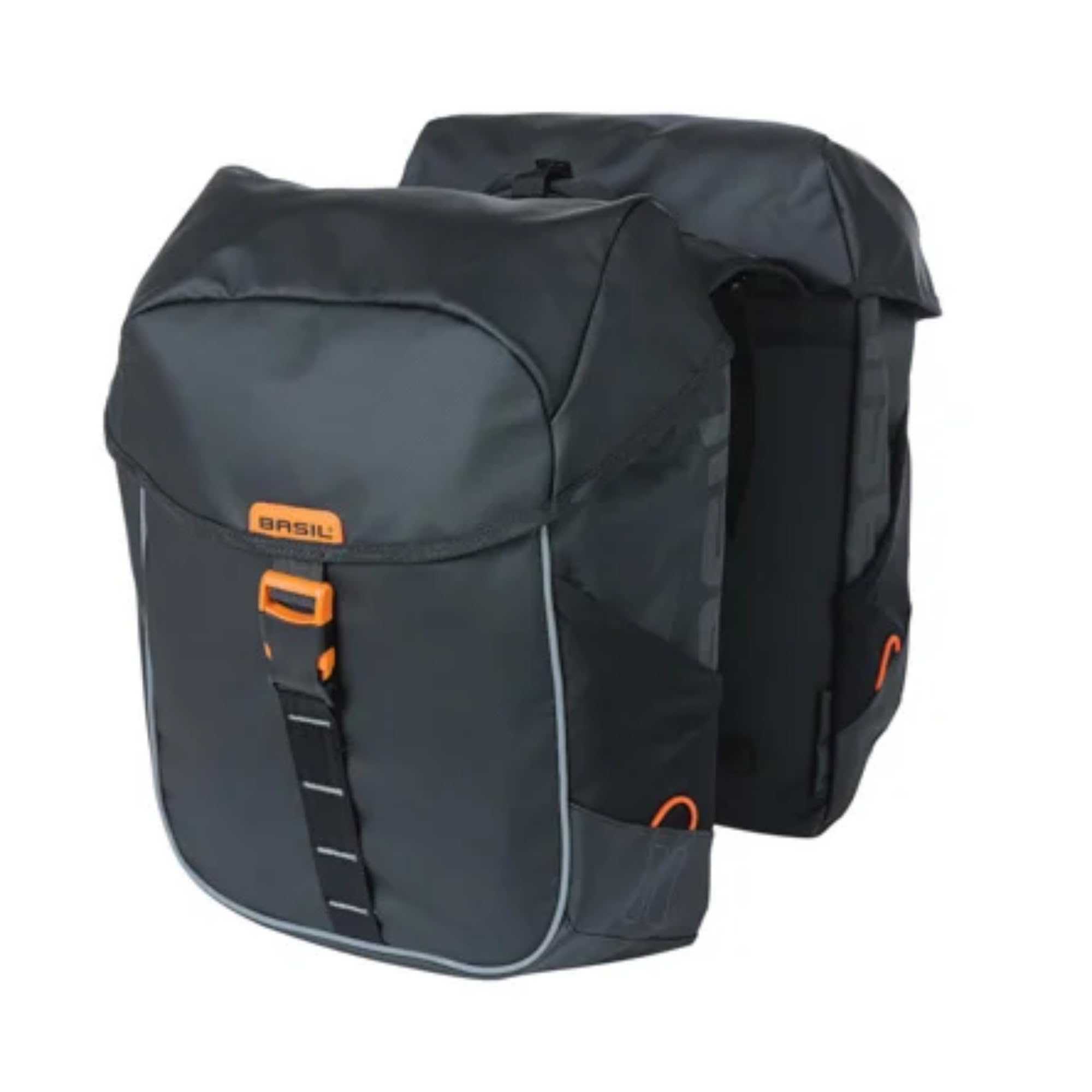 Basil Miles Double Bicycle Pannier Bag - 34L Waterproof PVC Bike Storage - Black/Orange Cycling Accessory for Commuting, Touring & Grocery Shopping