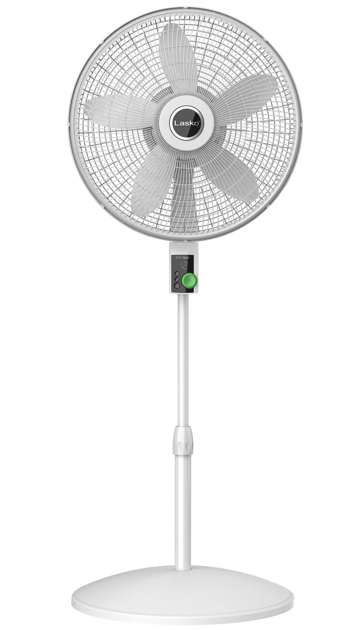 Lasko EcoQuiet Oscillating Pedestal Fan with Whisper Quiet DC Motor - 12 Speed Settings, 8 Hour Timer, Adjustable Height & Remote Control - White Large (Model S18705) for Bedroom, Living Room & Office Cooling