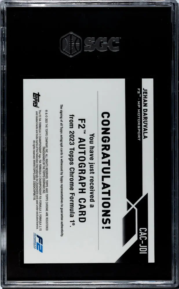 2023 Topps Chrome F1 Jehan Daruvala F2 Auto Autograph Card - SGC 9.5 Gem Mint - Rare Racing Collectible for Formula 1 Fans & Sports Memorabilia Enthusiasts - Perfect for Display, Investment & Gifting