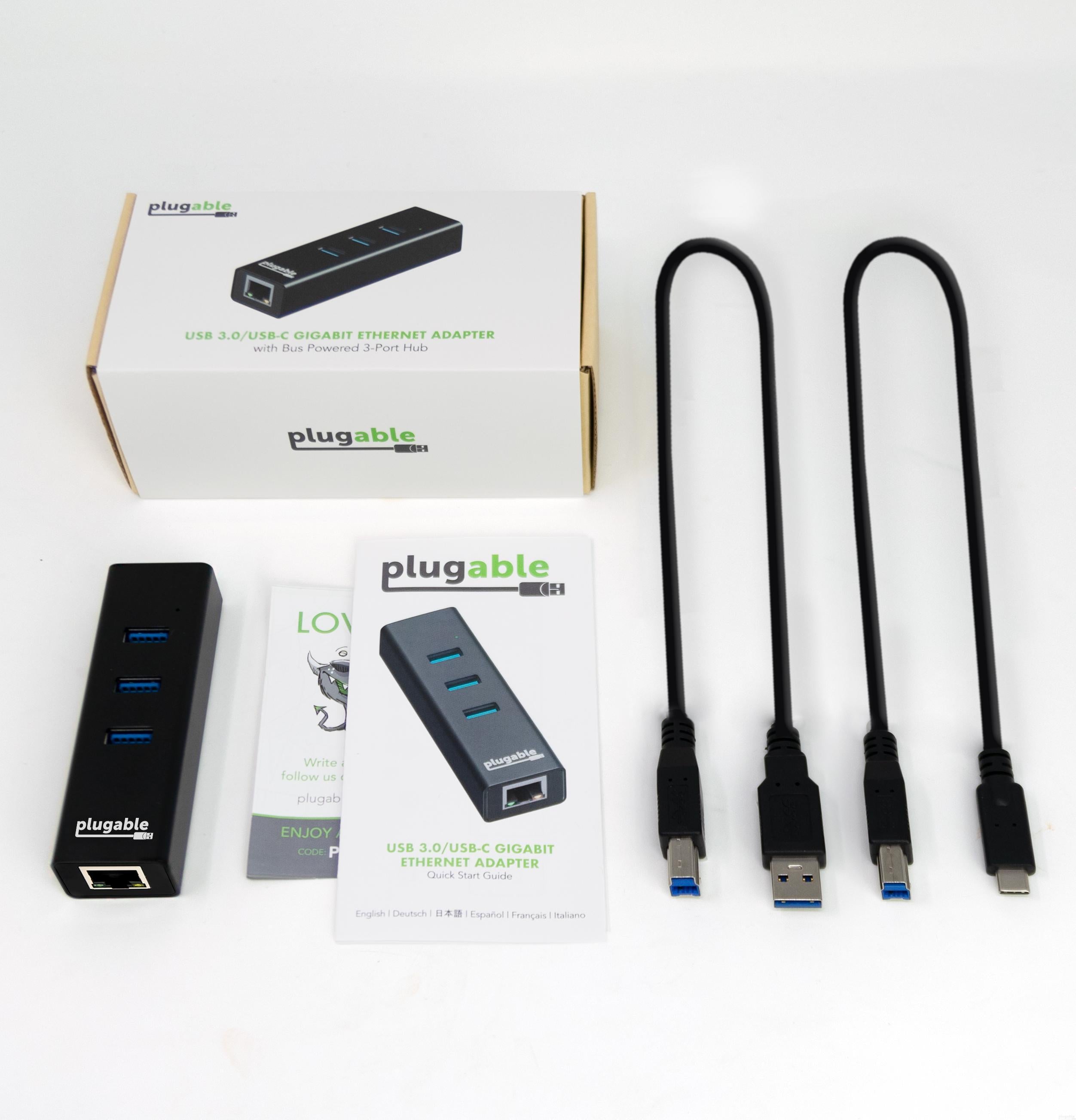 Plugable USB 3.0 3-Port Hub with Gigabit Ethernet Adapter - High-Speed Data Transfer for Laptop, Desktop & Gaming PC - Home Office & Workspace Connectivity Solution