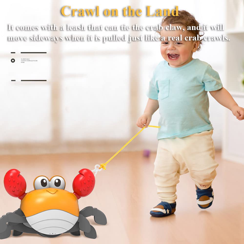 Dual Mode Wind-Up Swimming Crab Toy - Crawling & Pull & Go Baby Bath Toy for Pool, Bathtub Fun - Safe Leash Design (Blue) | Perfect for Toddlers' Water Play & Sensory Development