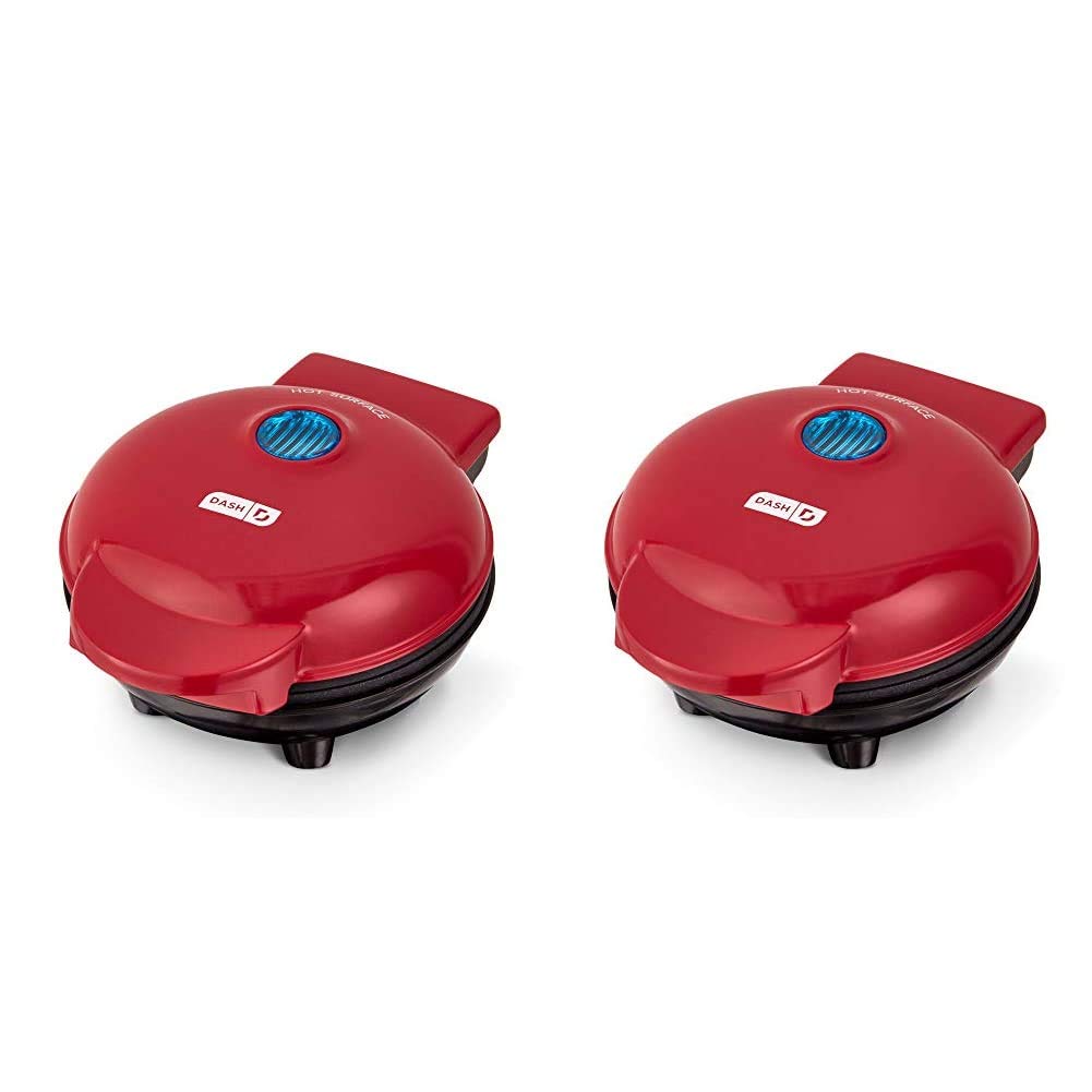 Dash DMS001RD Mini Maker Electric Round Griddle & Portable Grill with Recipe Book - Red | Perfect for Breakfast, Panini Press & Quick Meals at Home, Office or Travel