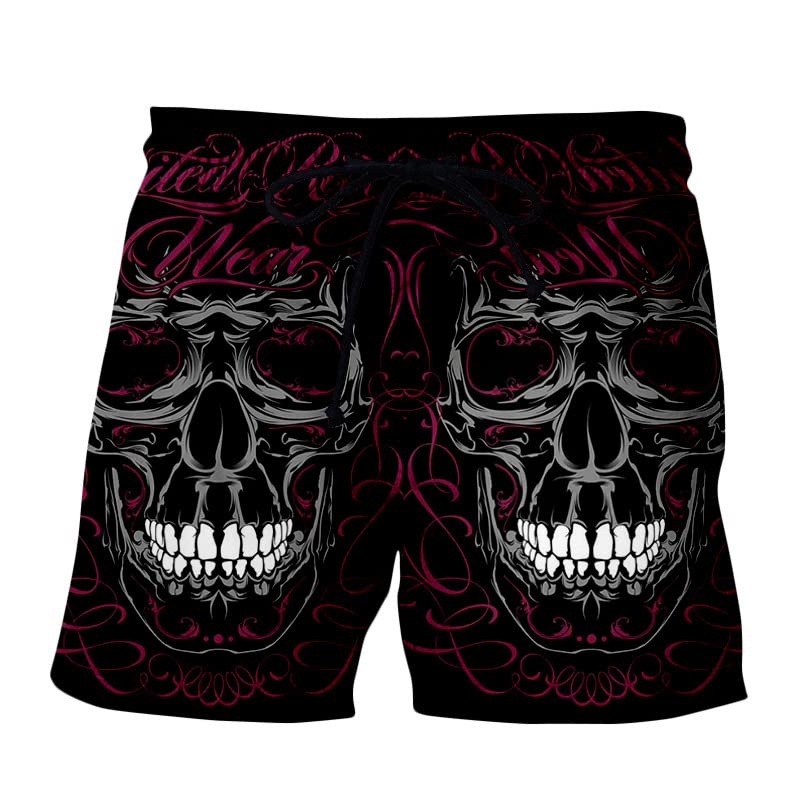 Men's Skull Print Hawaiian Swim Trunks - Quick Dry Beach Shorts for Summer Vacation, Surfing, and Pool Parties