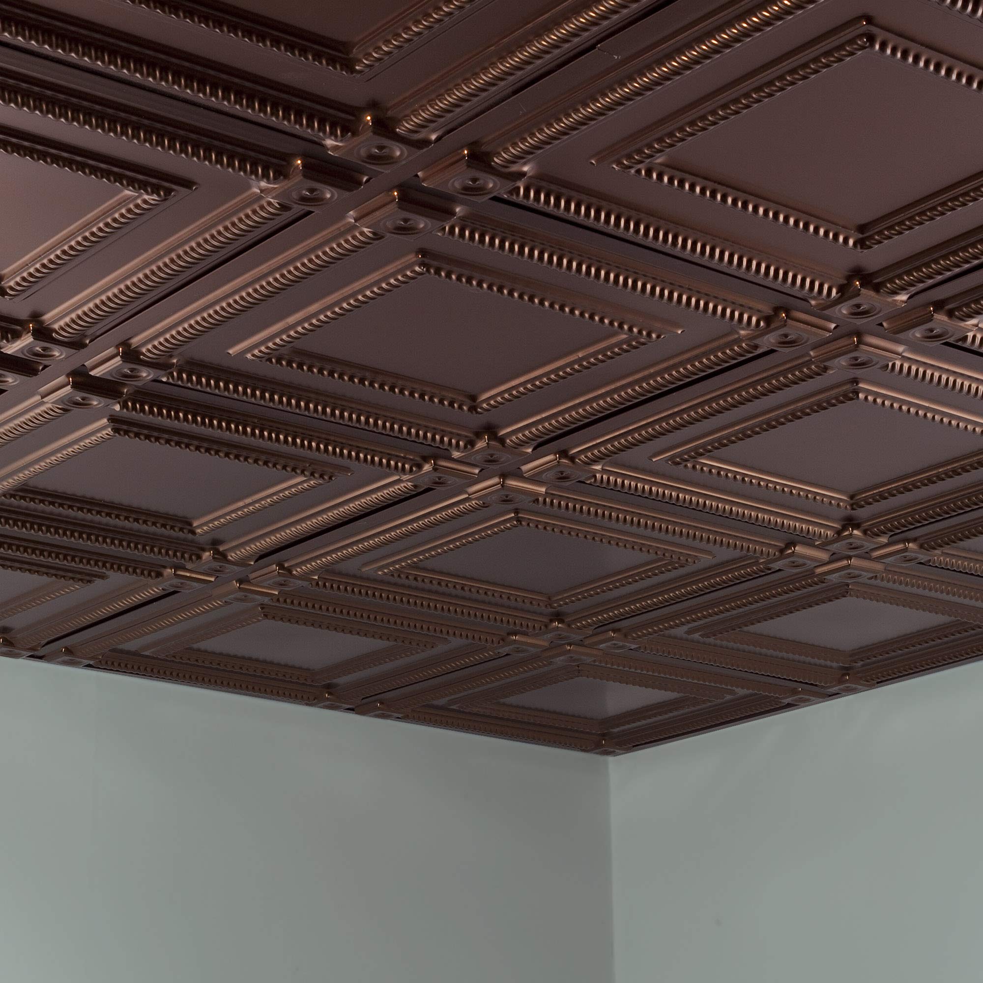 FASÄDE Coffer Decorative Vinyl 2ft x 2ft Drop Ceiling Tiles in Oil-Rubbed Bronze (5 Pack) - Perfect for Home Theater, Office, Restaurant & Commercial Spaces