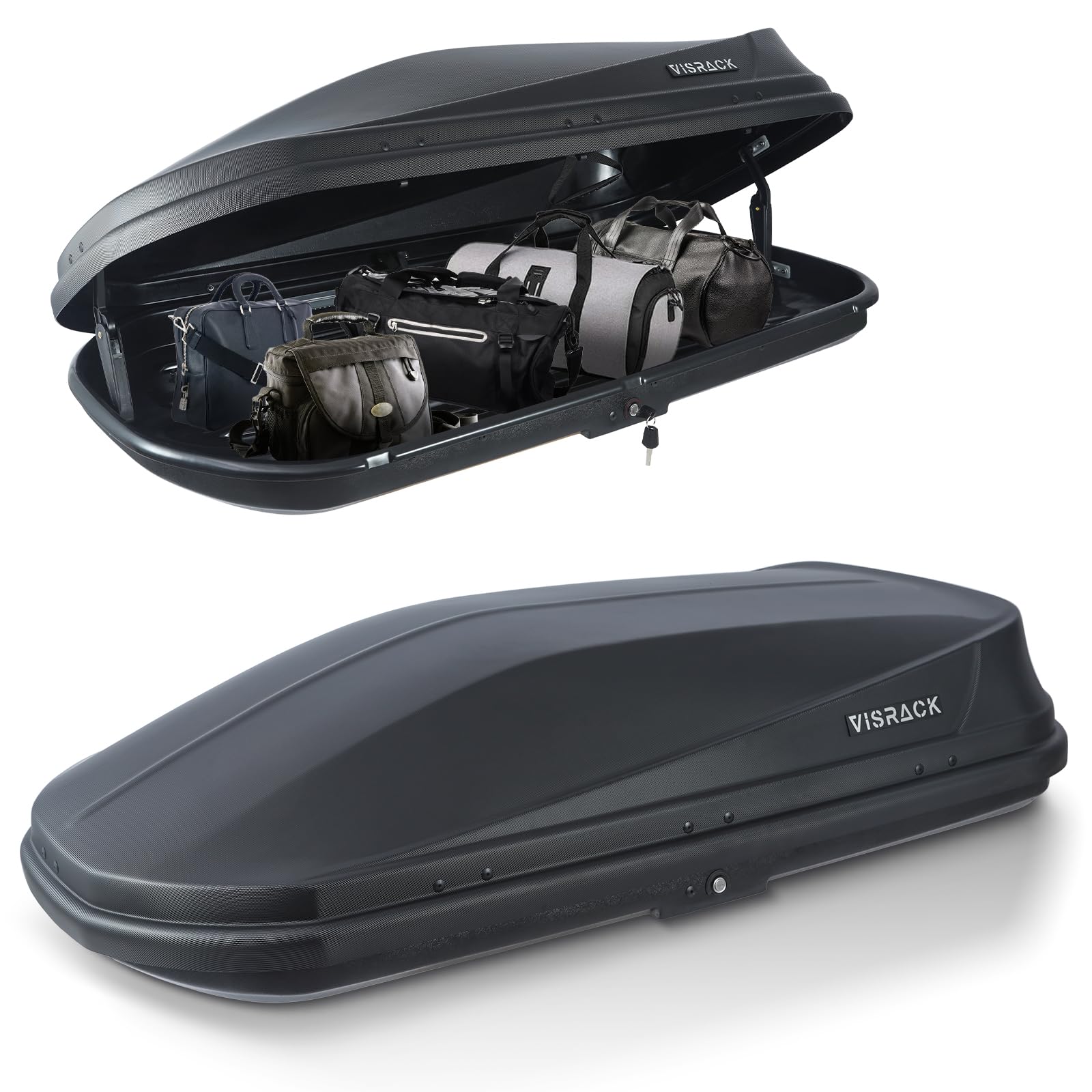 **Carbon Black Rooftop Cargo Box – 14 Cubic Feet Large Capacity, Heavy Duty Waterproof Car Top Storage Carrier with Dual Side Opening & 3D Diamond Embossing – Perfect for Road Trips, Camping, and Extra Luggage Storage**