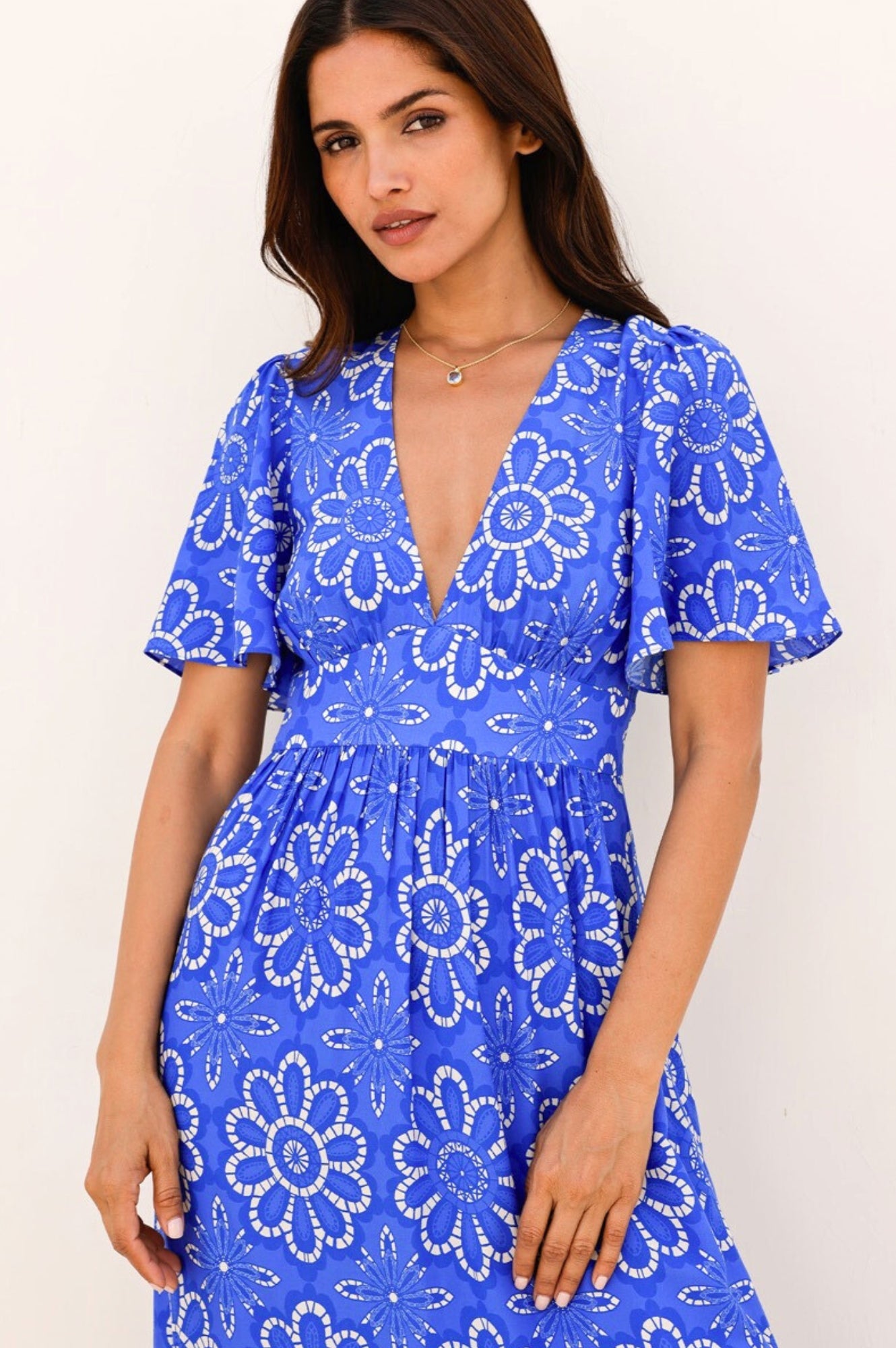 Sylvie EcoVero™ Floral Lace Dress in Cobalt Blue & White | Sustainable Viscose Women's Fashion | Perfect for Weddings & Summer Parties