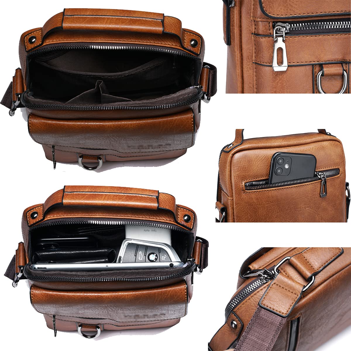 ANPTER Men's PU Leather Messenger Bag - Crossbody Shoulder Bag for School, Travel, Work & Hiking - Durable Sling Satchel for Daily Use (Brown) - Perfect for Commuting, Business Trips & Outdoor Adventures