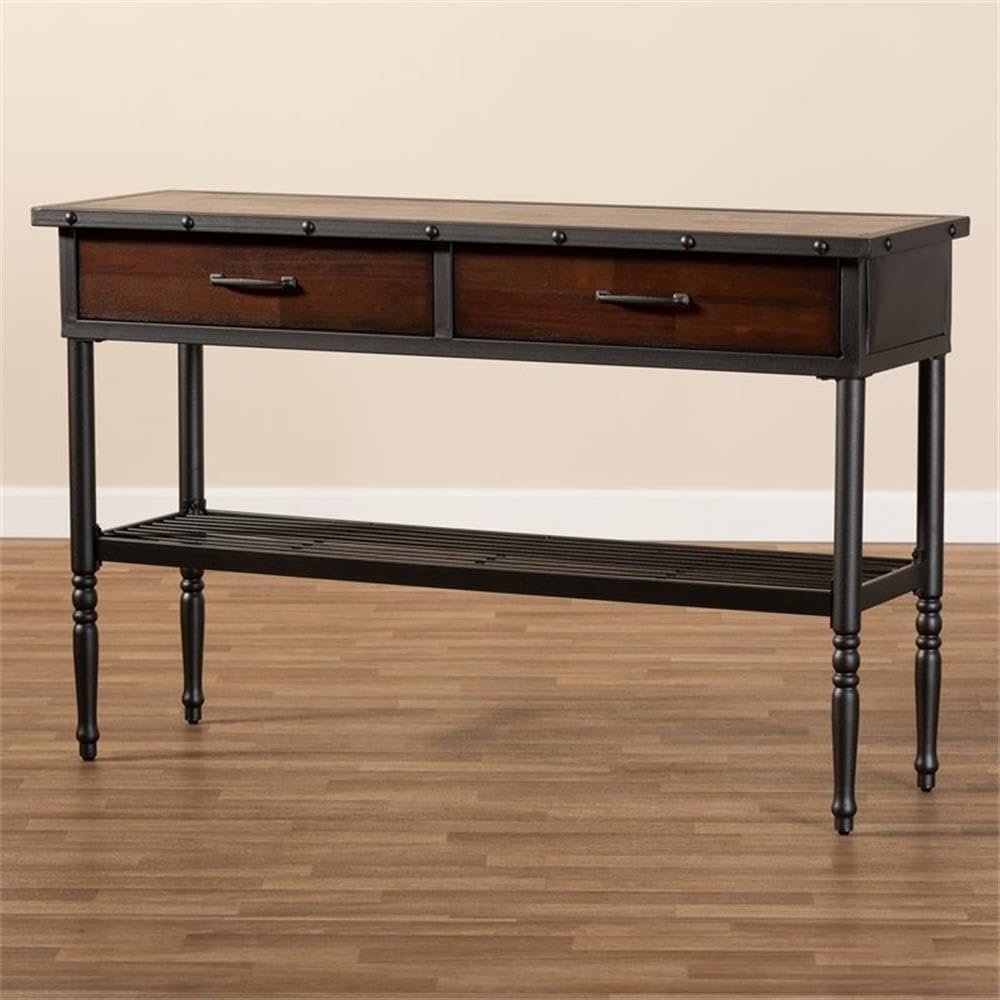 BOWERY HILL 2-Drawer Wood and Metal Sideboard Server in Walnut Brown - Stylish Buffet Cabinet for Dining Room, Living Room, or Entryway Storage