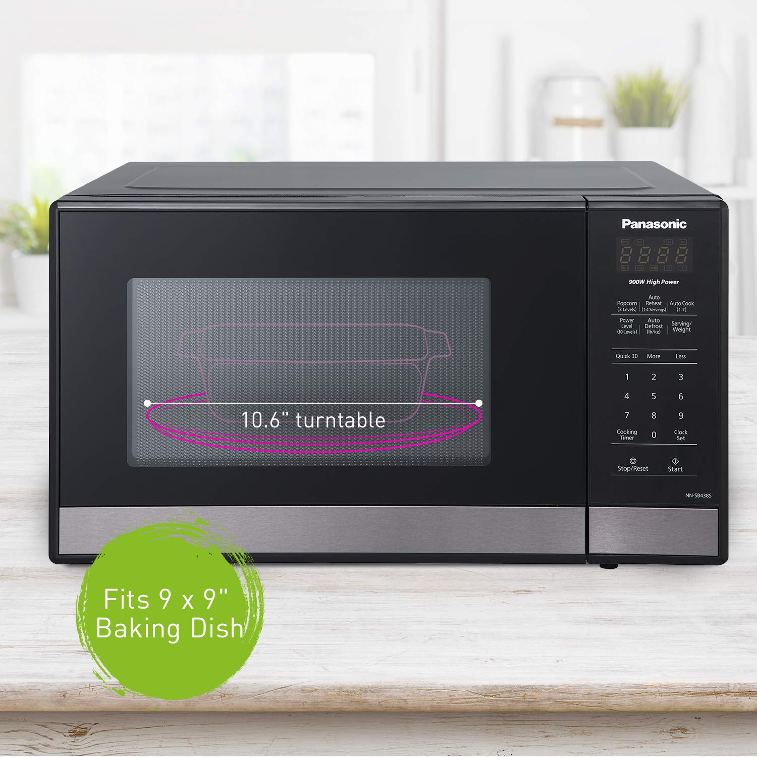 Panasonic NN-SB438S 0.9 cu.ft Compact Microwave Oven with Black Stainless Steel - Perfect for Small Kitchens, Dorms & Office Spaces