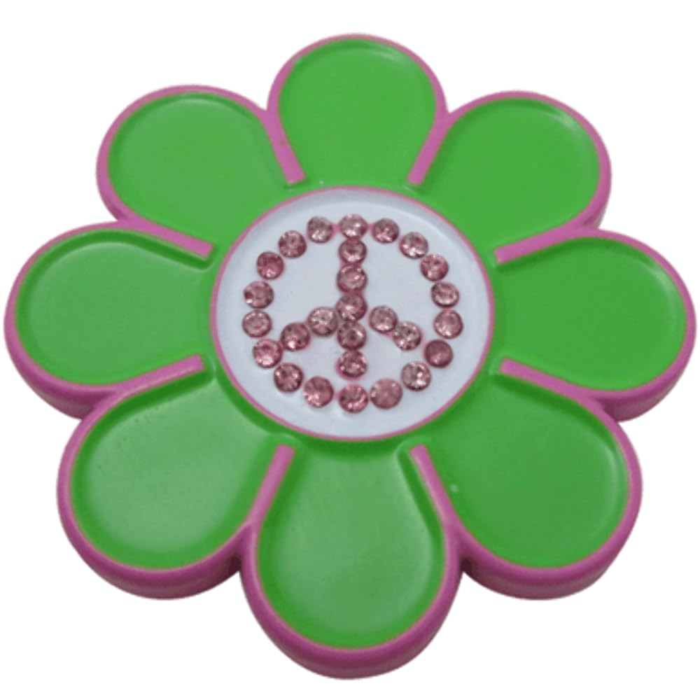Hippie Flower Golf Ball Marker - Crystal Peace Sign for Hats & Accessories