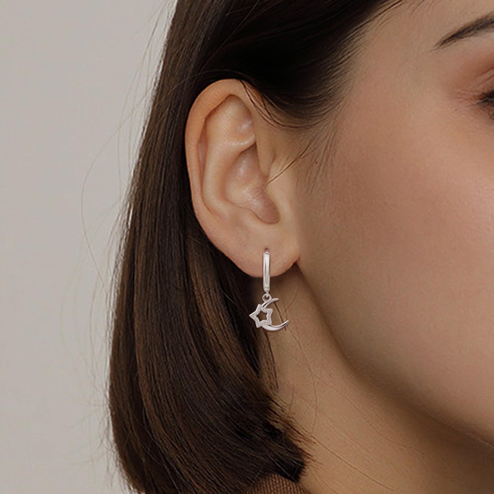 Moon and Star Hoop Earrings for Women - Sterling Silver Dangle Drop Tassel Earrings - Fashion Jewelry Gift for Daughter, Girlfriend, Mom - Perfect for Date Night, Parties & Everyday Wear