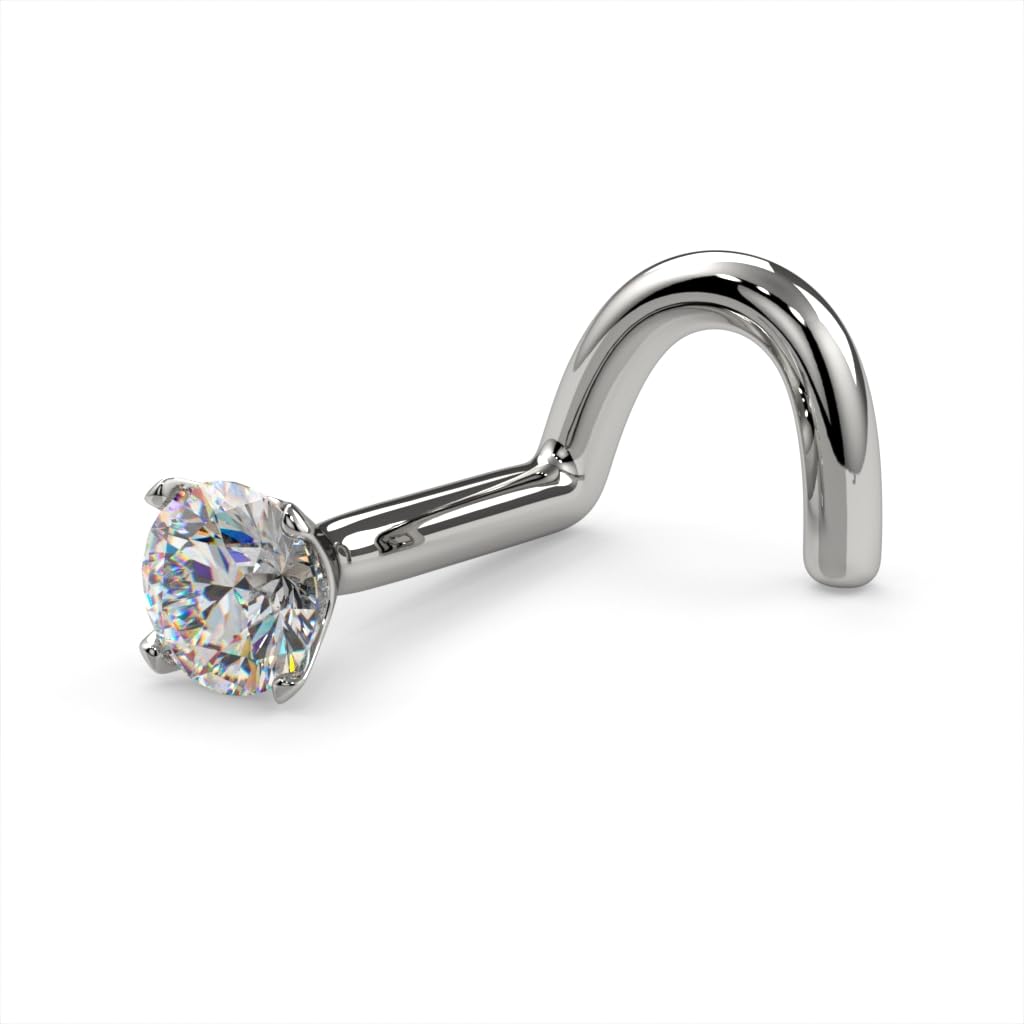 14K White Gold SI1-SI2 G-H Diamond Nose Ring for Women | USA Made Genuine Diamond Nose Stud | 20 Gauge White Gold Nose Ring with Real Diamond | Perfect for Everyday Wear, Special Occasions & Gifts