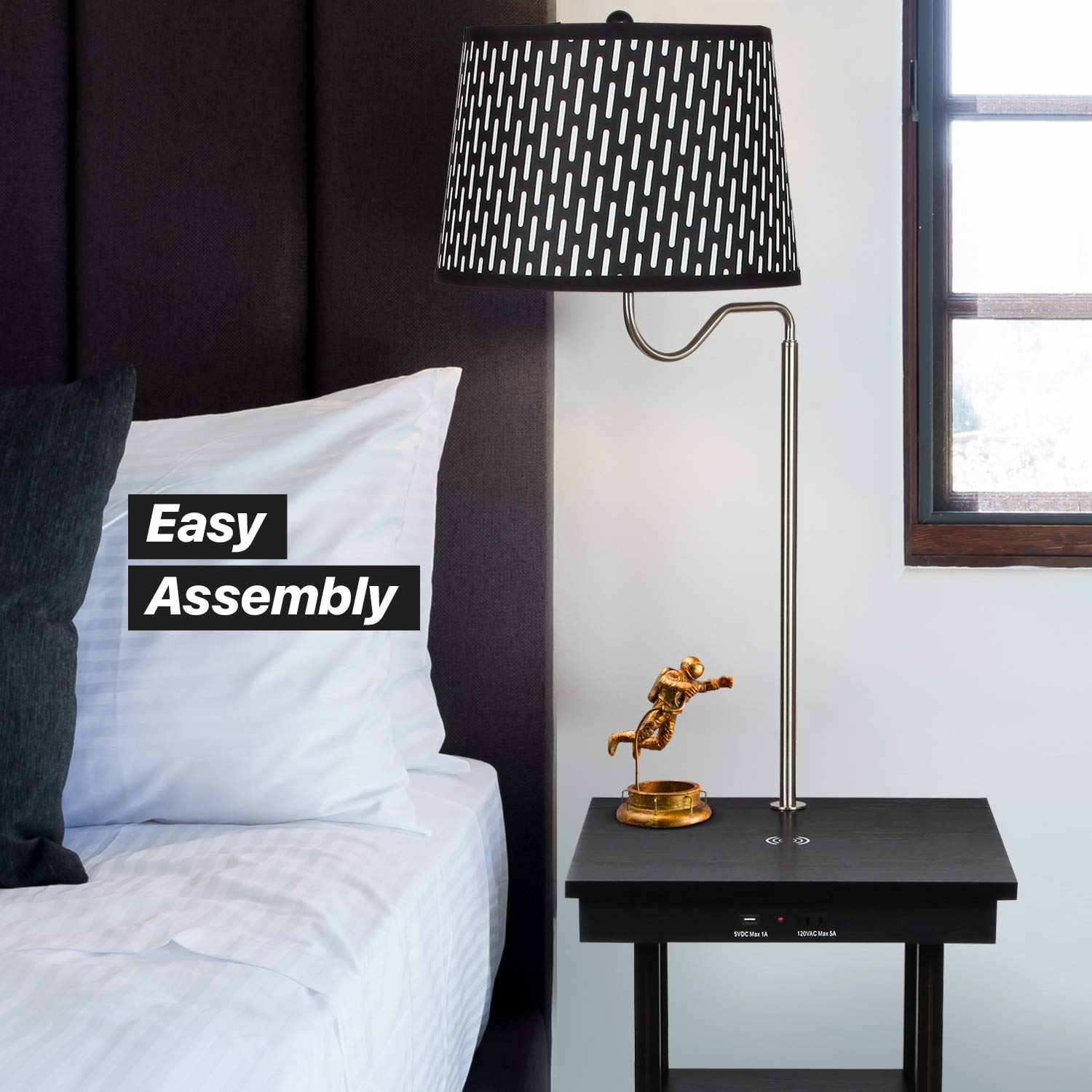 Brightech Madison Wireless Charging Desk Lamp with USB Port & LED Bulb - Bedside Reading Light for Bedroom, Nightstand Lamp for Living Room & Office - Classic Black | Perfect for Late-Night Reading, Home Office Work & Bedside Charging