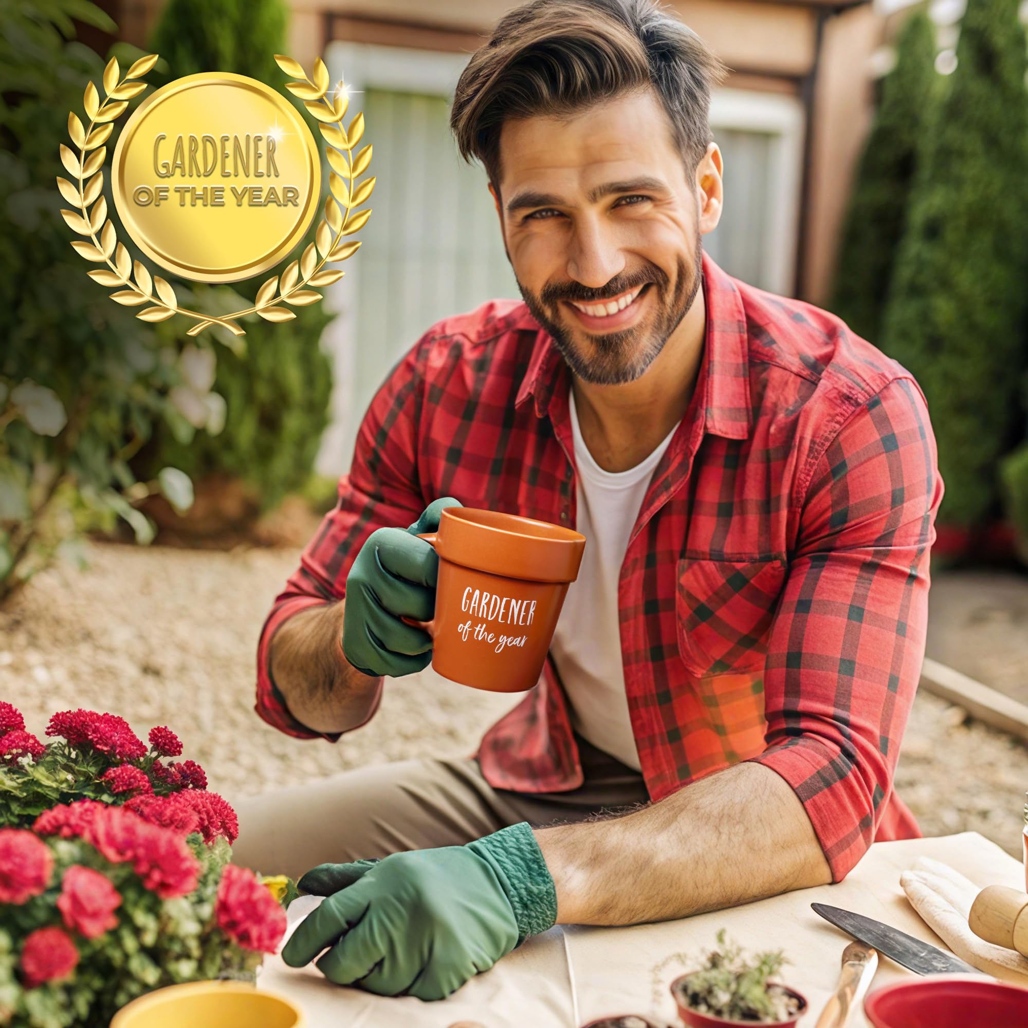 VELENTI Funny Gardener Coffee Mug with Shovel Spoon - Unique Plant Pot Shaped Mug for Men & Women - Perfect Gardening Gift for Dad's Birthday or Mom's Christmas - Ideal for Coffee Lovers & Plant Enthusiasts (Great for Home, Office or Garden Use)