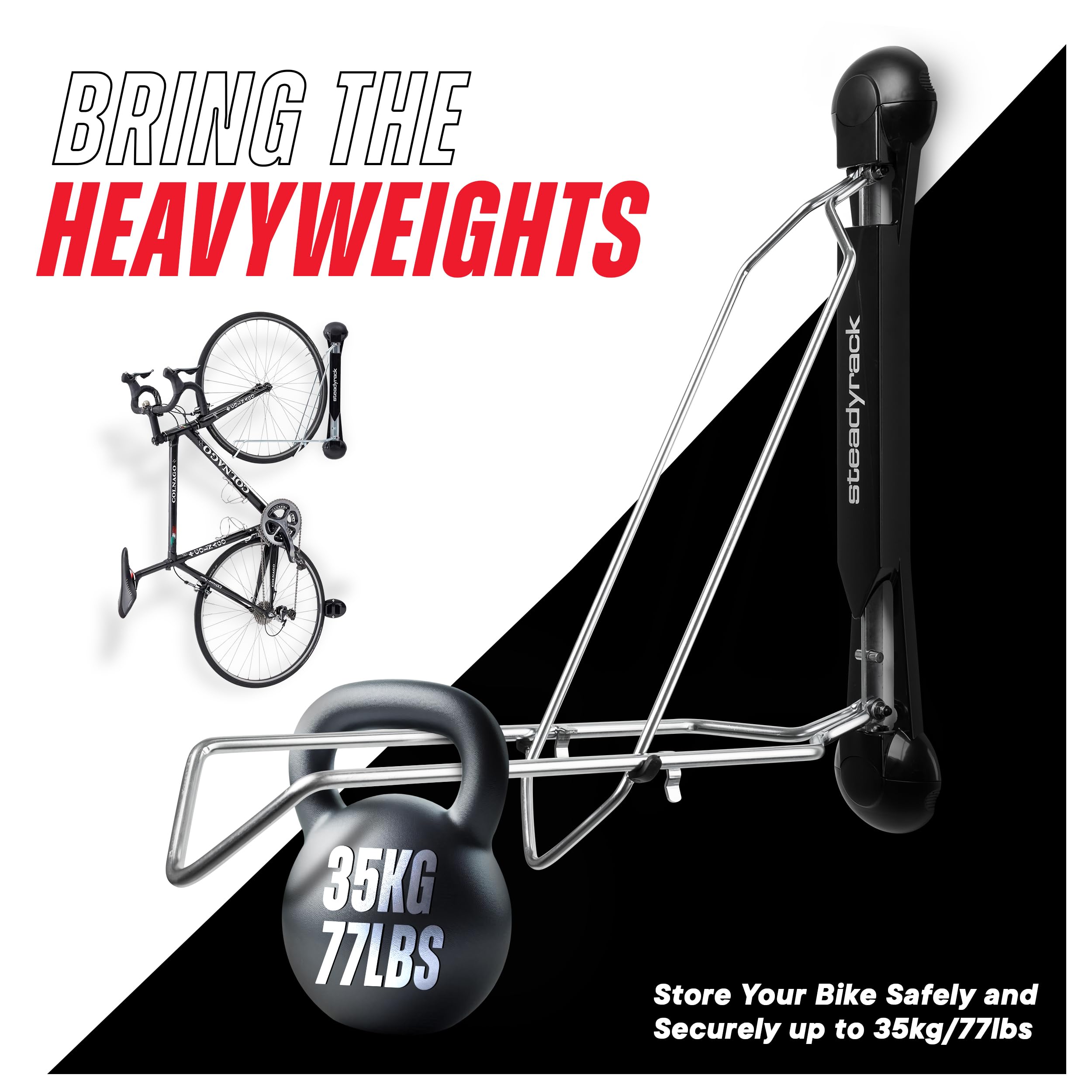 Steadyrack Classic Wall Mount Bike Rack - Space Saving Bicycle Storage for Home, Garage & Bike Parks - Perfect for Indoor & Outdoor Bike Organization