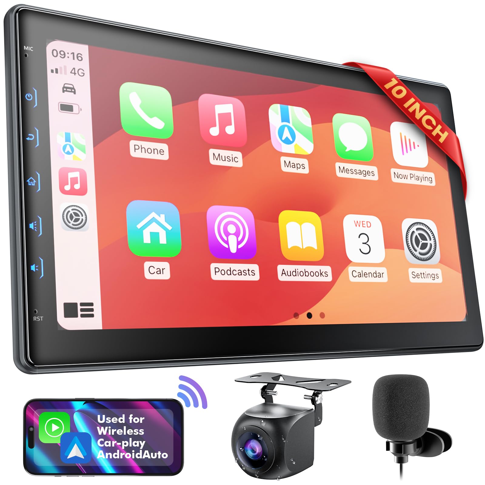 10 Inch IPS Touch Screen Double Din Car Stereo with Wireless CarPlay & Android Auto - Bluetooth Car Radio Receiver with FM, 720P Backup Camera for Seamless Driving & Entertainment