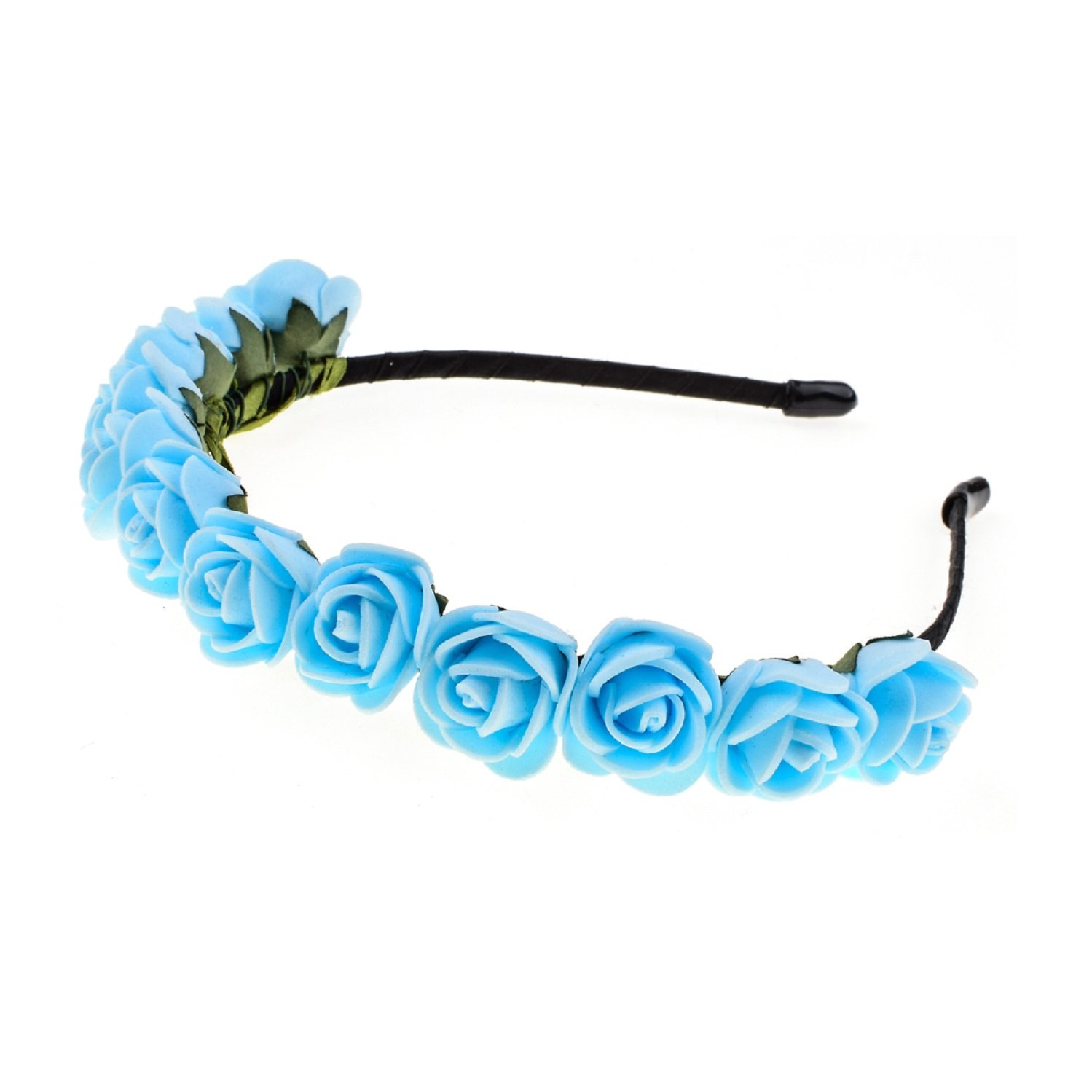 Boho Floral Crown Rose Flower Headband Hair Wreath for Women - Blue Bohemian Flower Hair Accessory for Festivals, Weddings & Photo Shoots