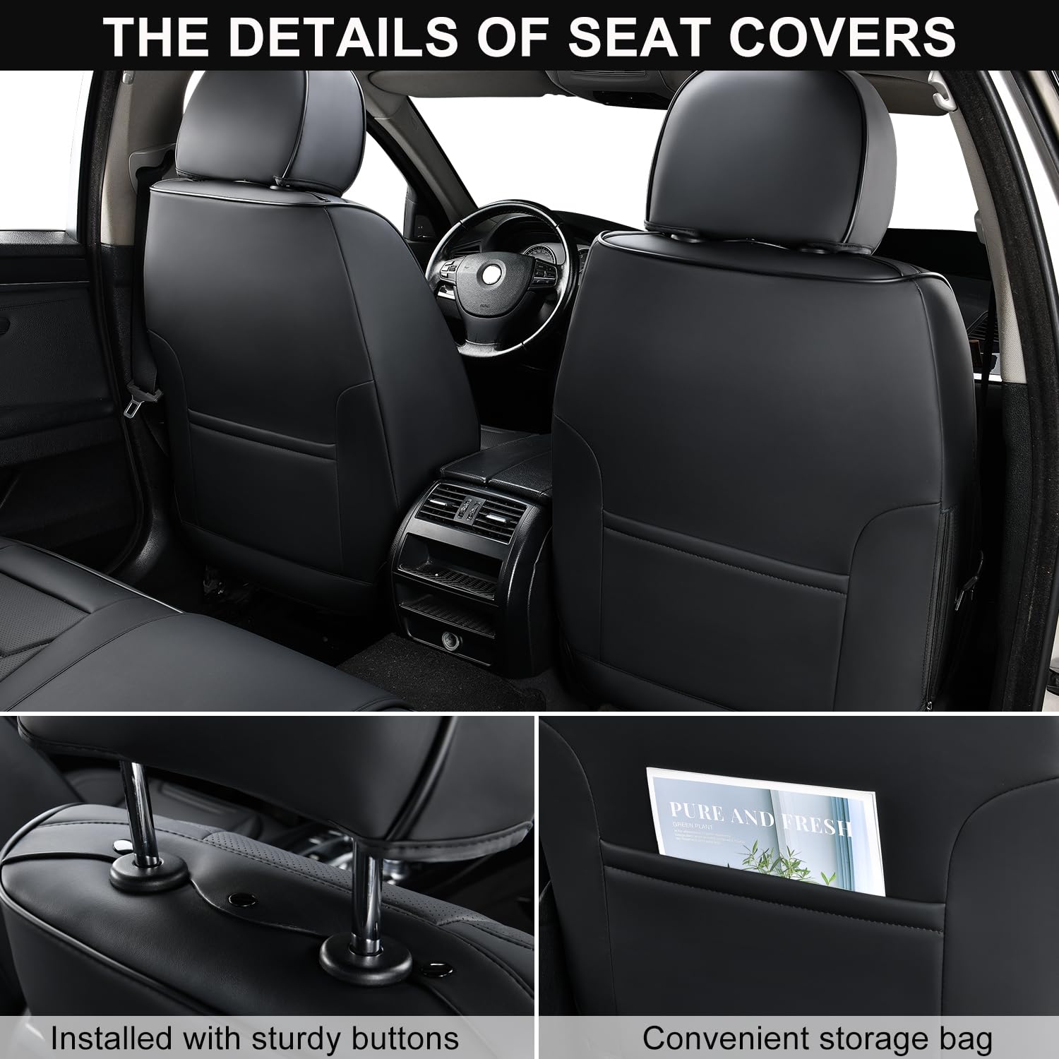 Premium Leather Car Seat Covers Front Pair - Breathable, Waterproof & Airbag Compatible Universal Fit for Cars, Trucks, SUVs, Sedans | Lumbar Support & All-Season Protection | Ideal for Commuting, Road Trips & Daily Driving (Black)