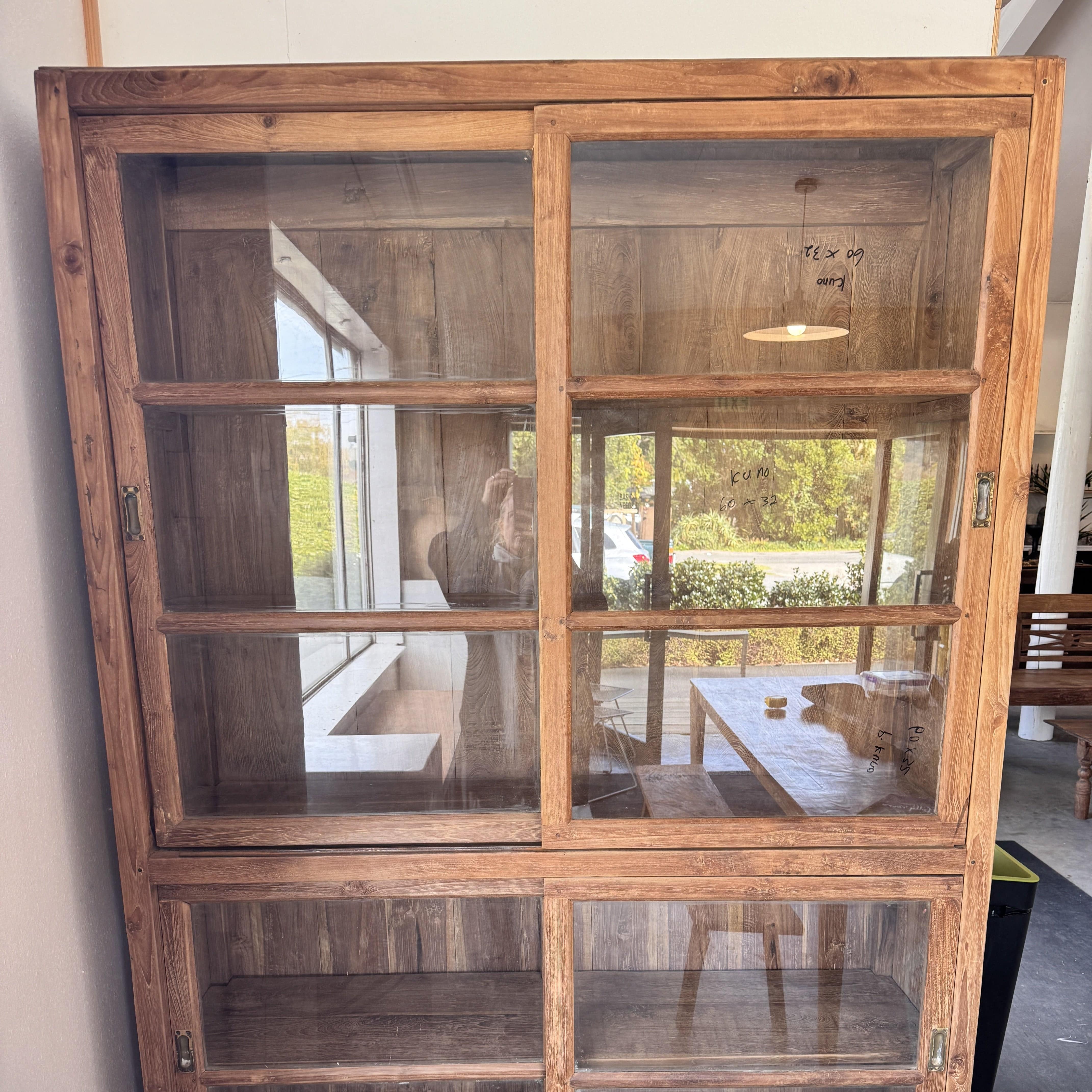 Vintage Glass Teak Cabinet - Mid Century Modern Display Case for Living Room, Dining Room & Office - Showcase Collectibles, Books & Decor