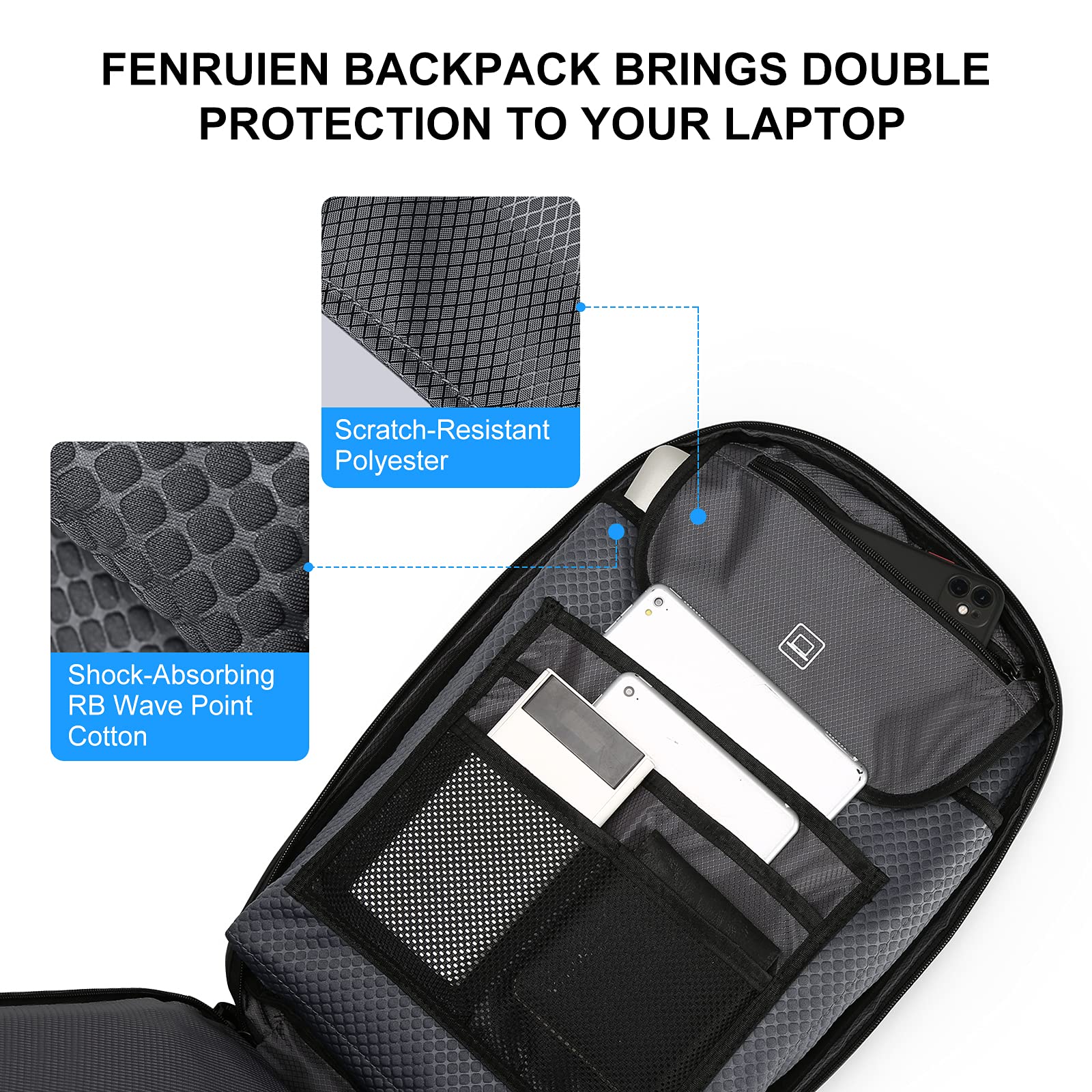 FENRUIEN 17.3-Inch Anti-Theft Waterproof Laptop Backpack for Men - Durable Hard Shell Business Travel & Gaming Computer Bag with USB Charging Port - Perfect for Work Commute, College Campus & Airplane Carry-On
