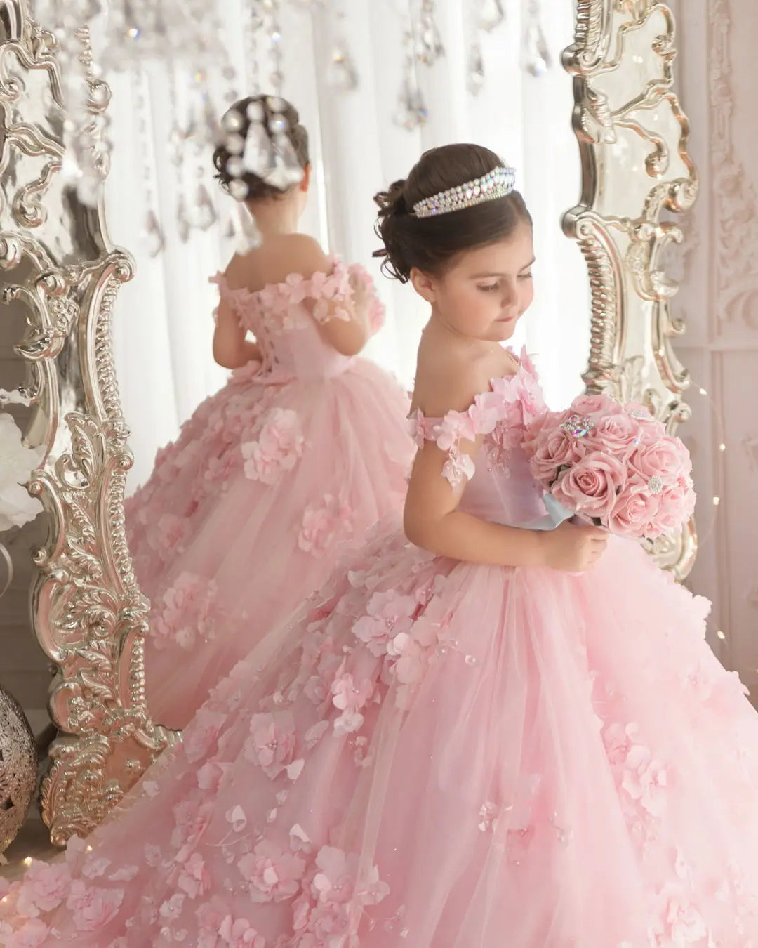 Elegant A-Line Flower Girl Dress with 3D Petals - Perfect for Weddings, Parties & Special Occasions