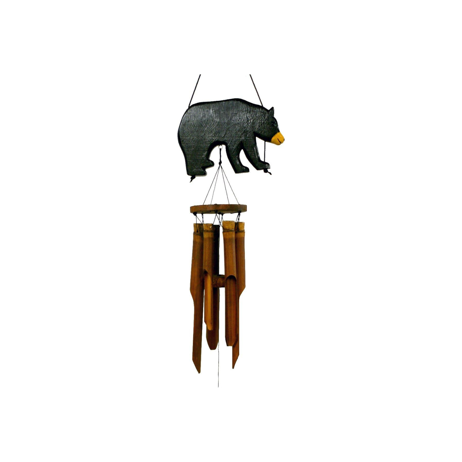 Cohasset Black Bear Silhouette Bamboo Wind Chime - Handcrafted Outdoor Garden Decor with Soothing Sounds for Patio, Porch, and Backyard Relaxation