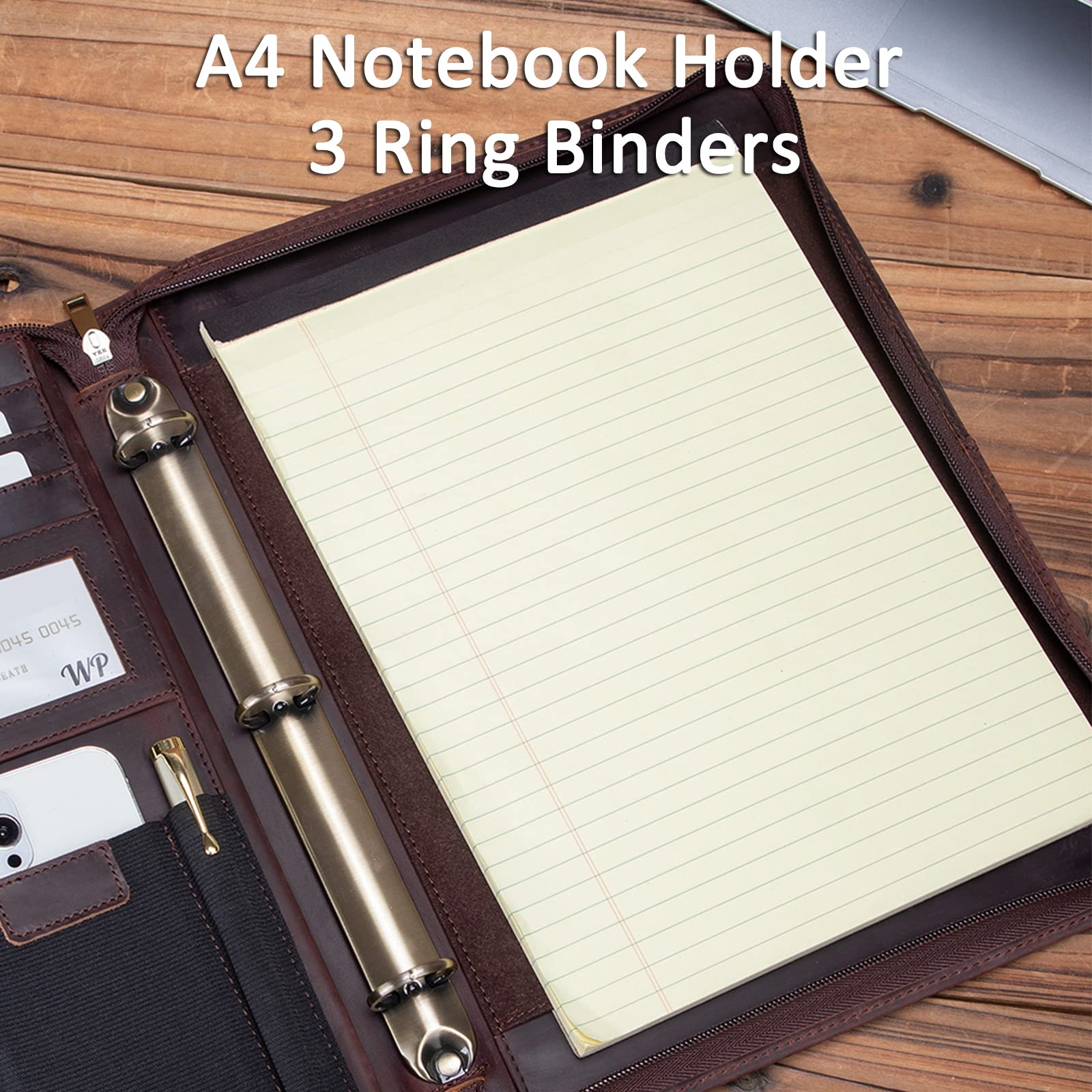 Premium Personalized Genuine Leather Portfolio with 3-Ring Binder | Full Grain Leather Zippered Padfolio | Custom A4 Notebook Holder & Professional Organizer | Executive Gift for Men & Women (Dark Brown) | Perfect for Business Meetings, Office Use & Corporate Gifts