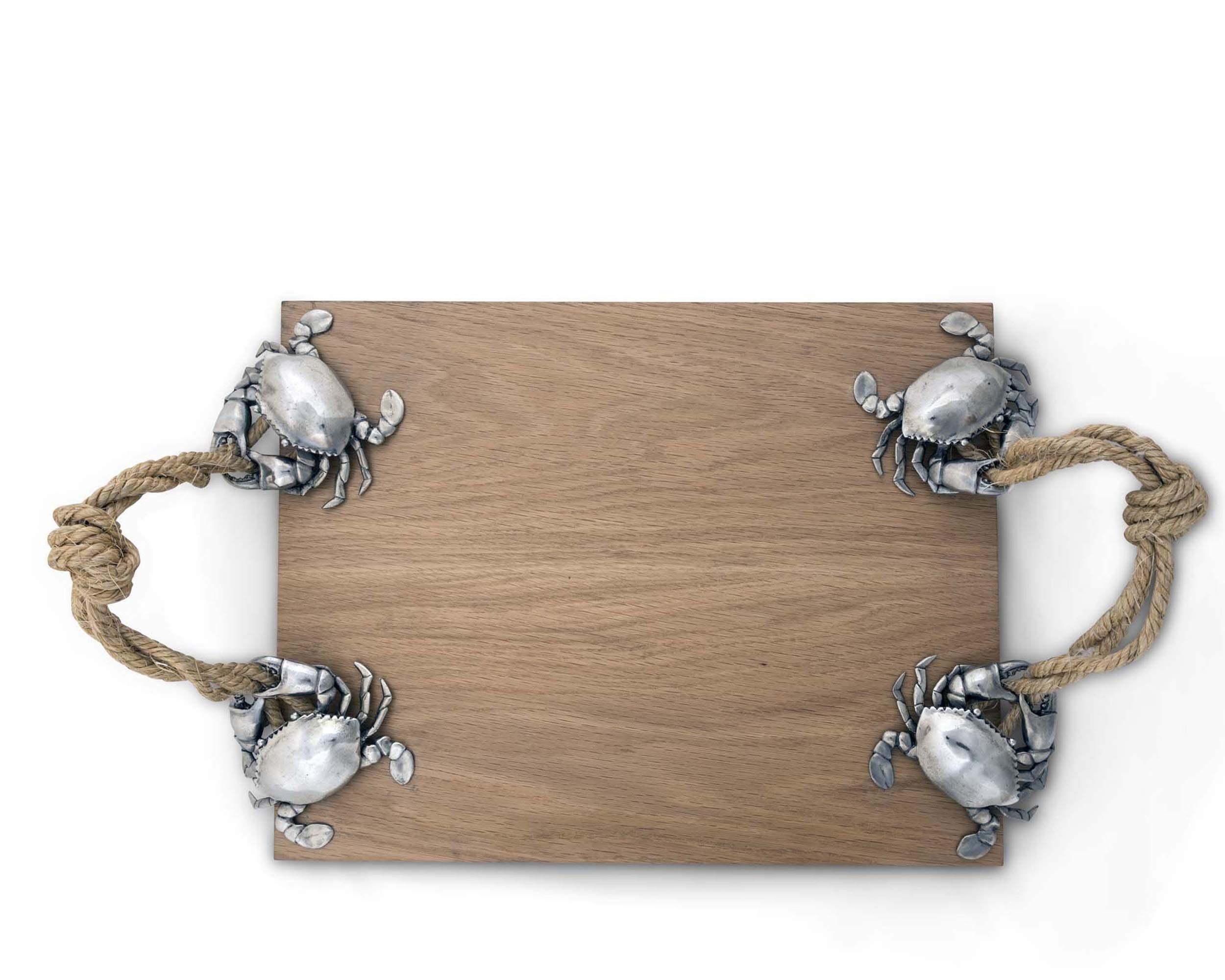 Vagabond House Pewter Crab & Rope Cheese Wood Cutting Board - 20x12 Inches - Perfect for Serving Charcuterie, Cheese & Appetizers at Parties