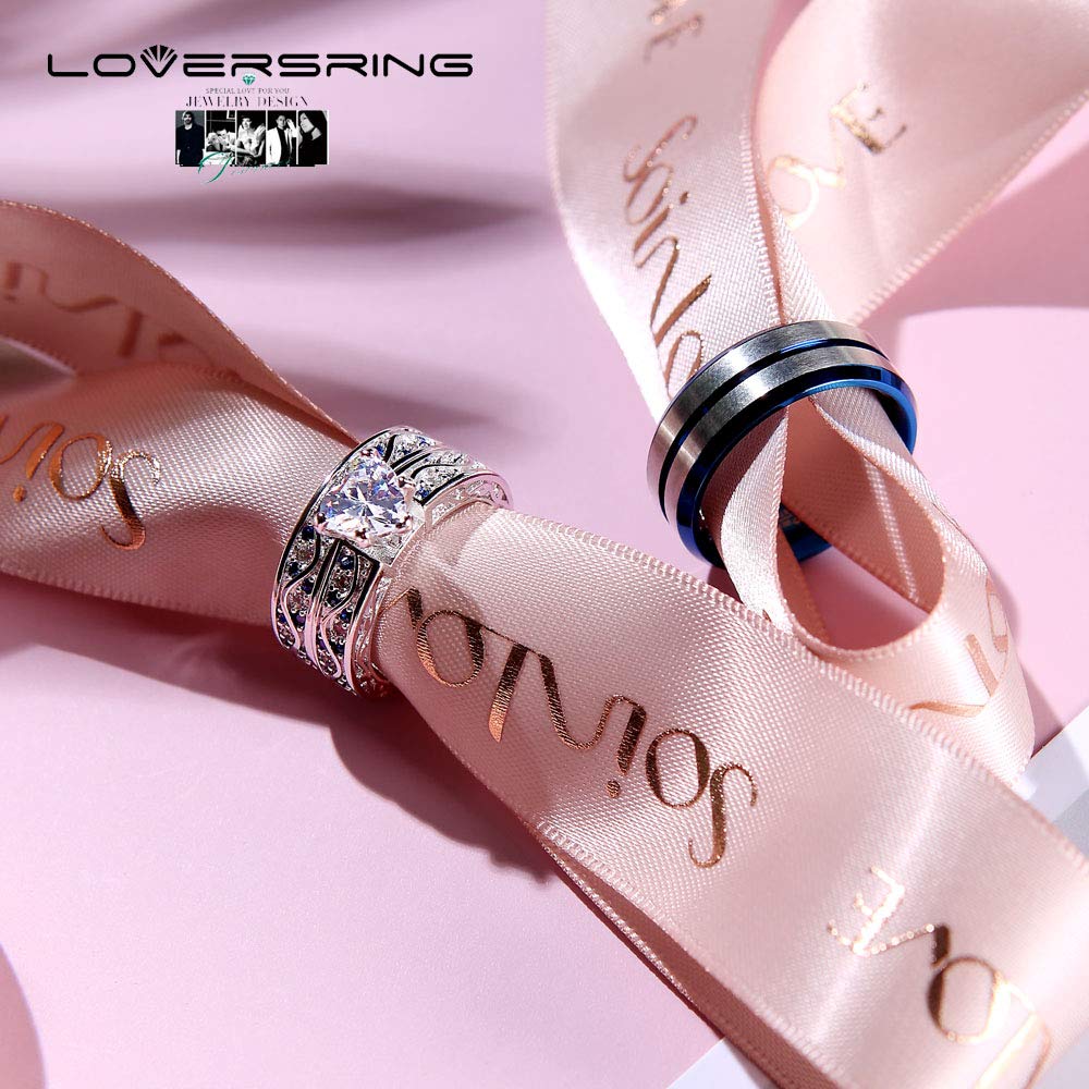 His and Hers Wedding Ring Sets - 925 Sterling Silver & Tungsten Carbide Couples Bands with Heart CZ, Brushed Finish - Perfect for Engagements, Anniversaries, and Romantic Gift Giving