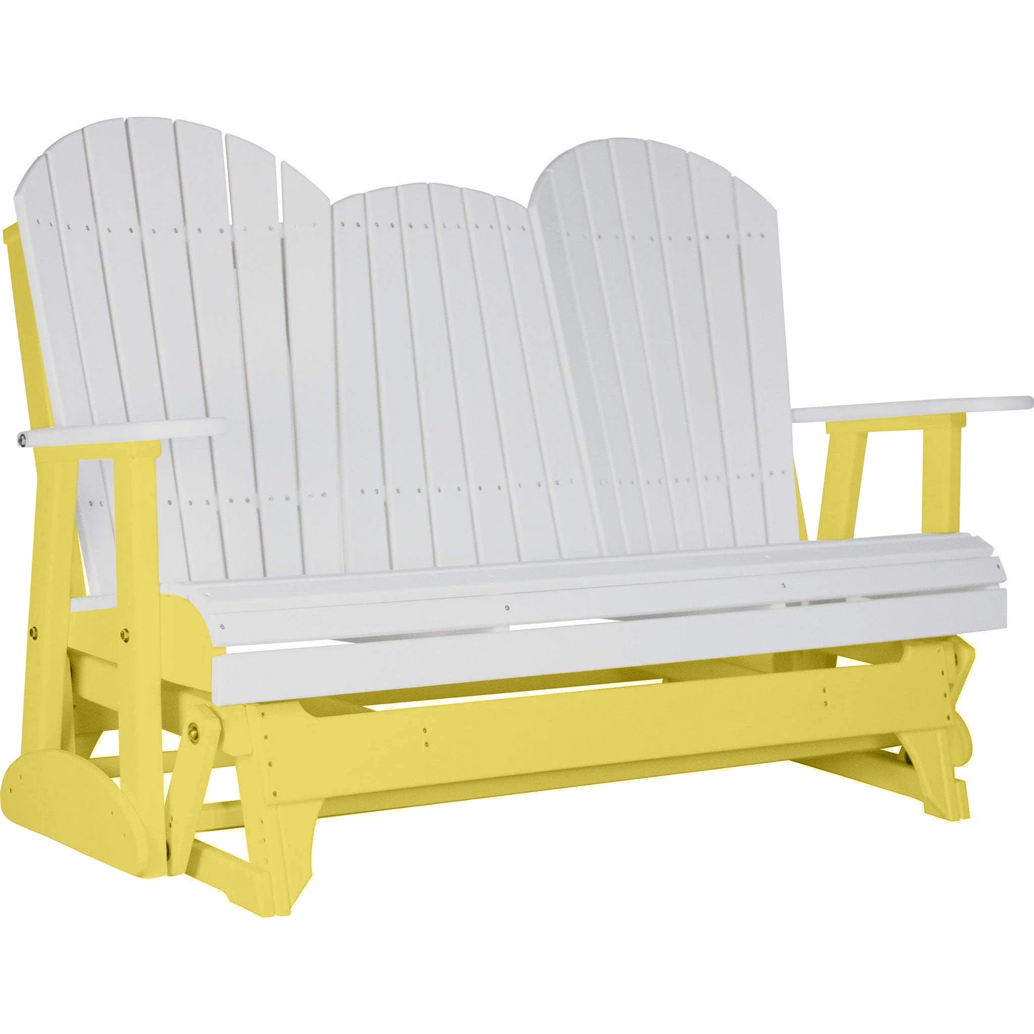 LuxCraft White 5 ft. Recycled Plastic Adirondack Outdoor Glider with Cup Holder - Perfect for Patio, Garden, and Backyard Relaxation