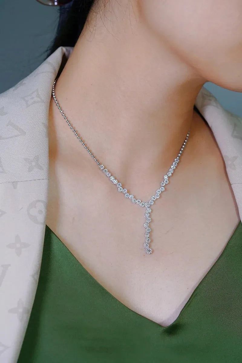 18K White Gold Y-Shaped Diamond Necklace for Women - 2.3 Carat Real Natural Diamond Wedding Jewelry | Elegant Bridal Gift, Anniversary Present & Special Occasion Luxury Accessory