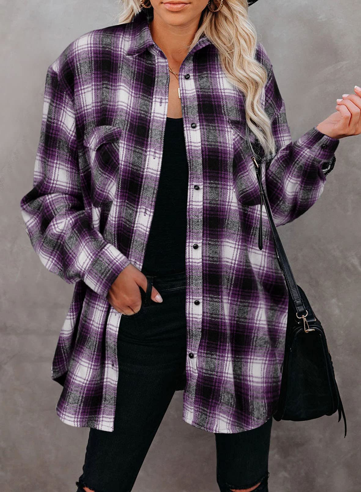 BTFBM Women's Plaid Flannel Shacket - Long Sleeve Button Down Casual Shirt Jacket for Fall & Spring | Loose Fit Blouse Top for Outdoor Activities, Work & Weekend Wear (2025 Fashion)