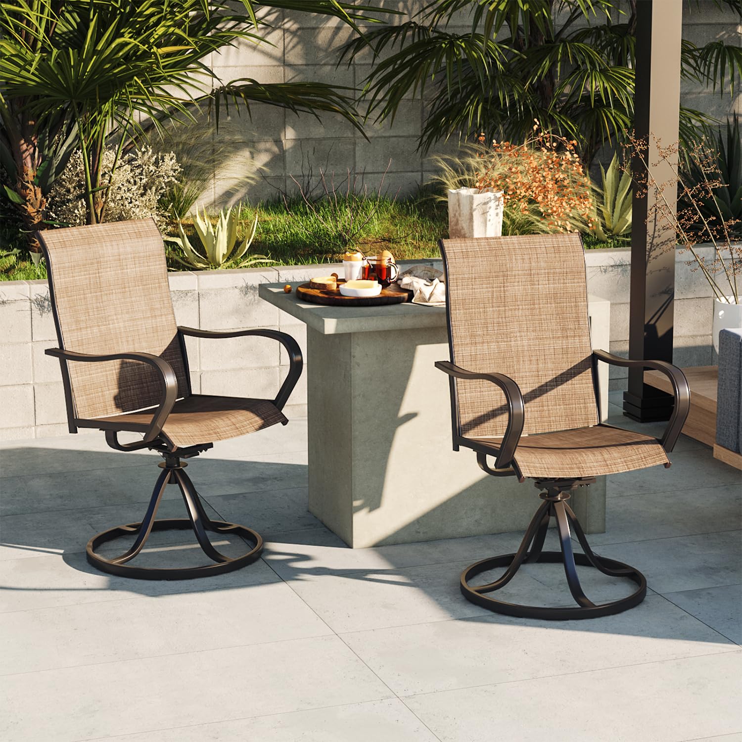 Aoxun 2-Pack Textilene Swivel Outdoor Rocker Patio Chairs Set - Comfortable Lawn & Garden Furniture for Backyard, Poolside & Deck Relaxation (Brown)