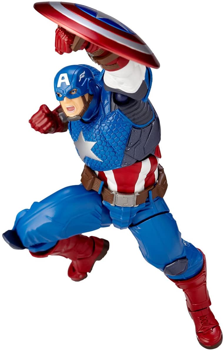 Amazing Yamaguchi Revoltech No.007 Captain America Action Figure - Highly Articulated Collectible for Marvel Fans & Display