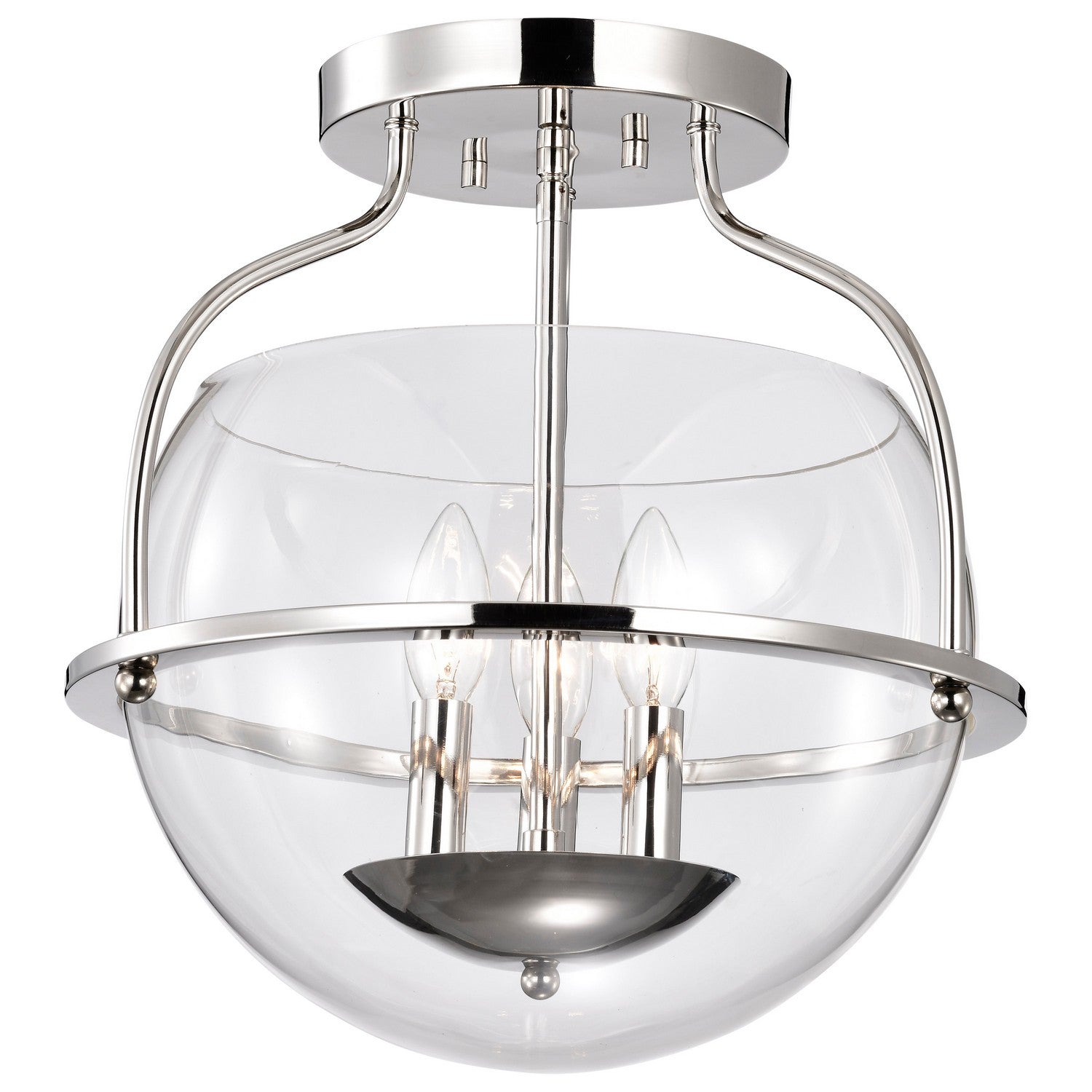 Amado 14 Inch 3-Light Semi Flush Mount Ceiling Light Fixture - Polished Nickel Finish for Living Room, Bedroom, or Hallway Lighting