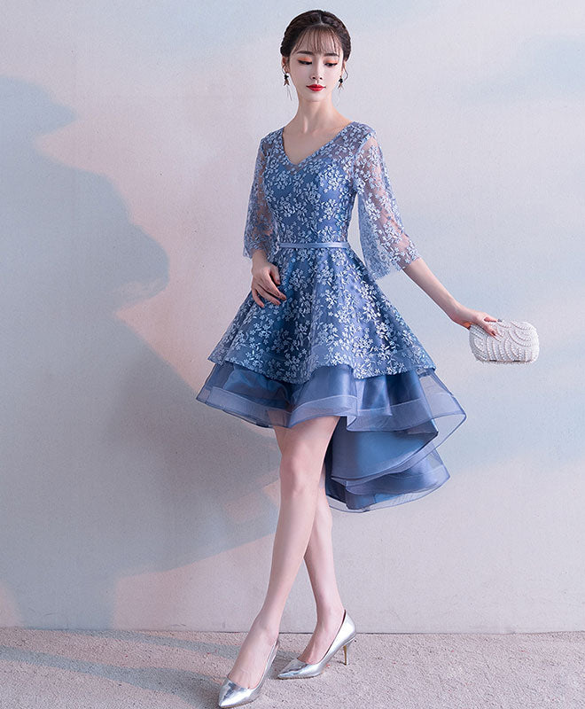 Elegant Blue V-Neck Lace Short Prom Dress for Homecoming | Formal Evening Gown for Parties, Dances & Special Occasions