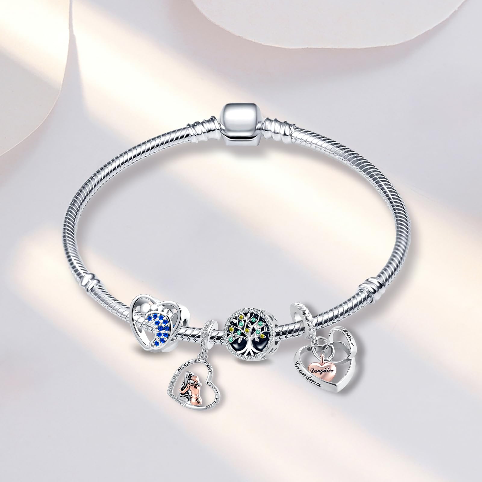 Mom Baby Footprint Grandma Best Friend Charm Crystal Bead for Pandora Bracelet - Perfect Gift for Mother's Day, Birthdays & Anniversaries