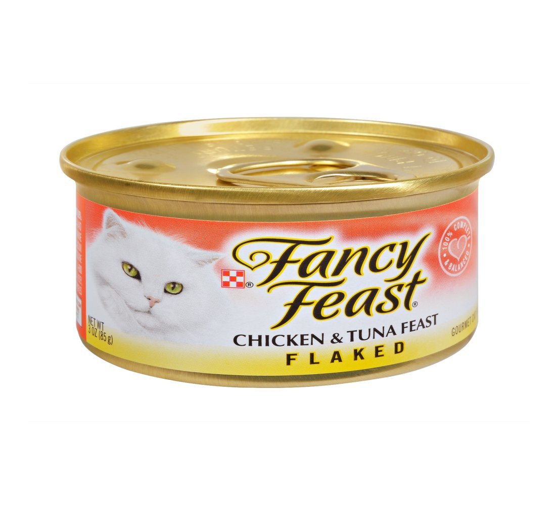 Fancy Feast Flaked Chicken & Tuna Feast Wet Cat Food - 3 oz Cans, Pack of 24 - Premium Gourmet Cat Food for Adult Cats - Perfect for Mealtime, Travel & Treats