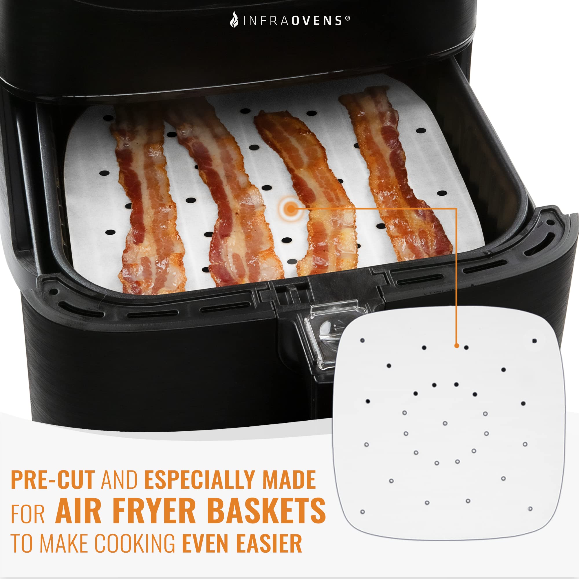 Non-Stick Air Fryer Parchment Paper Liners - Square Perforated Sheets for Chefman, Cosori, Dash, Nuwave, Philips & More | Bleached Safe Cooking Liners for Air Fryer Baskets, Pans & Trays | Perfect for Healthy Frying, Roasting & Baking at Home