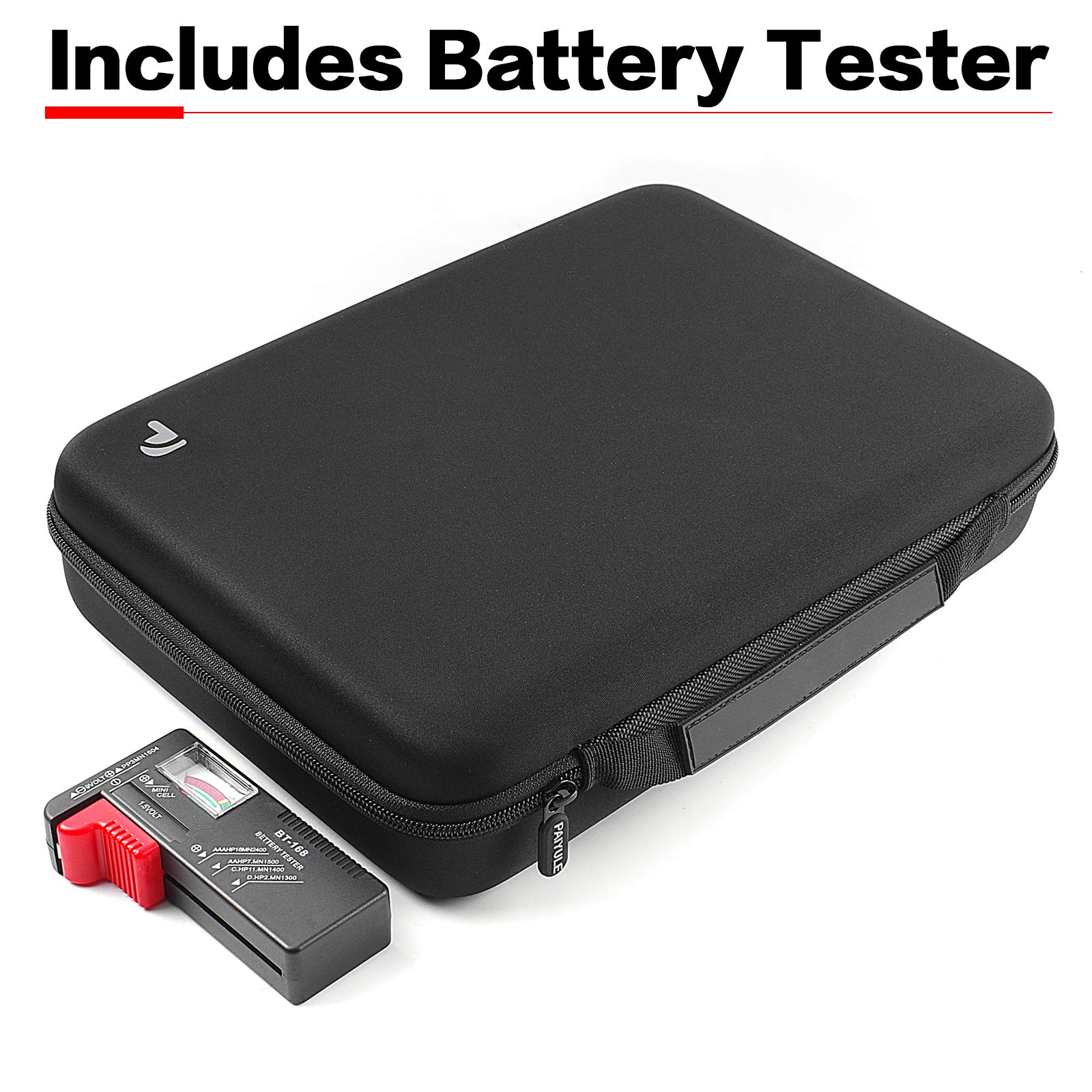 Battery Organizer Storage Box with Battery Tester (BT168) - Holds 140 AA AAA AAAA 9V C D & 3V Lithium Batteries (Batteries Not Included) | Perfect for Home, Office, RV & Emergency Kits