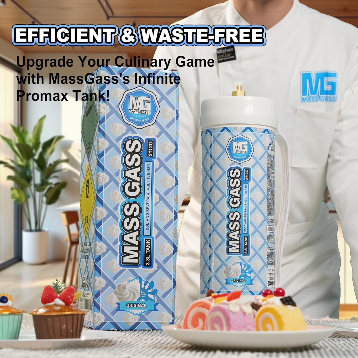 Premium 6-Pack Whipped Cream Chargers (2112g x 6) - 3.3L Food Grade N2O Cylinders for Professional Desserts, Coffee Toppings & Home Baking - Compatible with All Standard Whipped Cream Dispensers