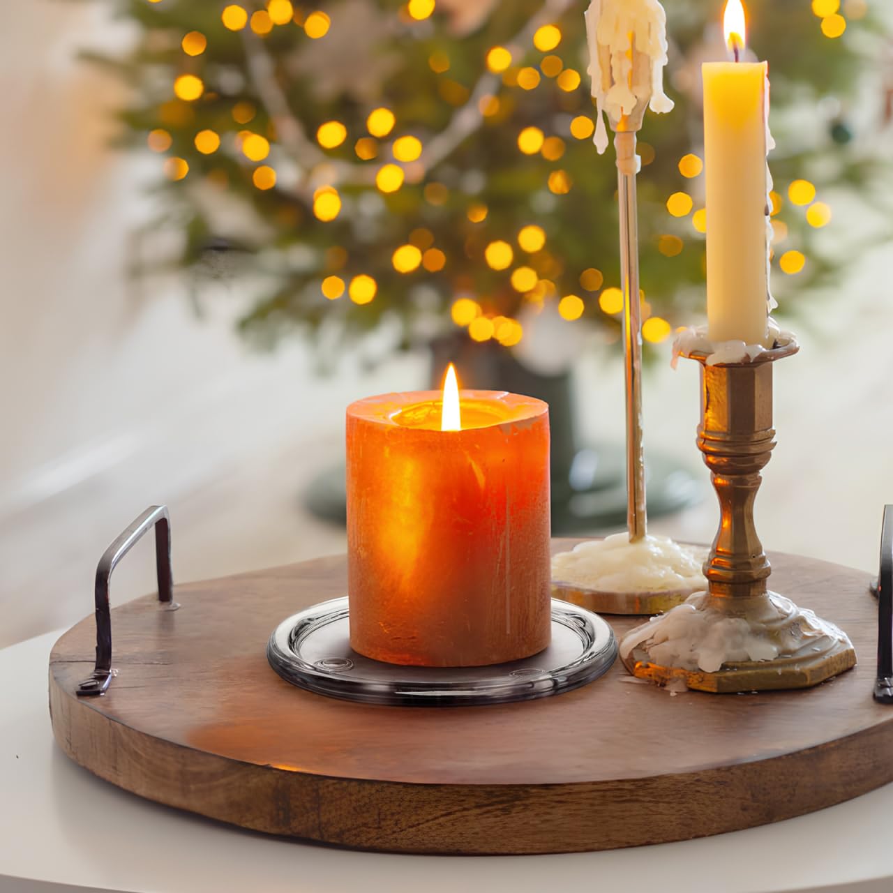 3Pcs Clear Glass Candle Plates - 5 Inch Round Candle Holder Tray for Pillar Candles | Decorative Glass Coaster & Desktop Centerpiece | Perfect for Wedding, Dining Table, Home Decor & Party Decorations