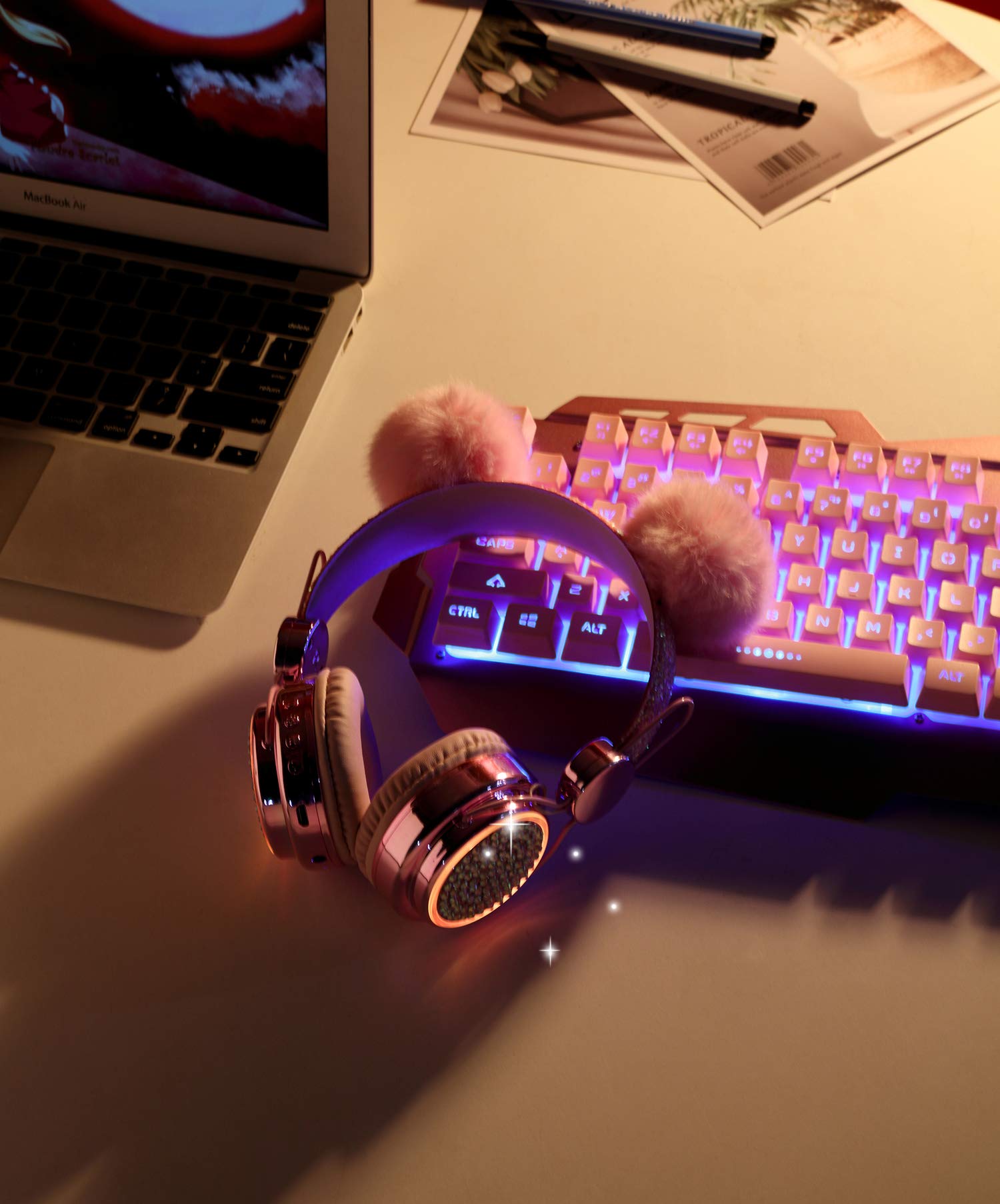 Wireless LED Color Changing Bluetooth Headphones with Mic for Girls - 10H Playtime, Bluetooth 5.0, Pink - Perfect for School, Christmas Gifts & Daily Use