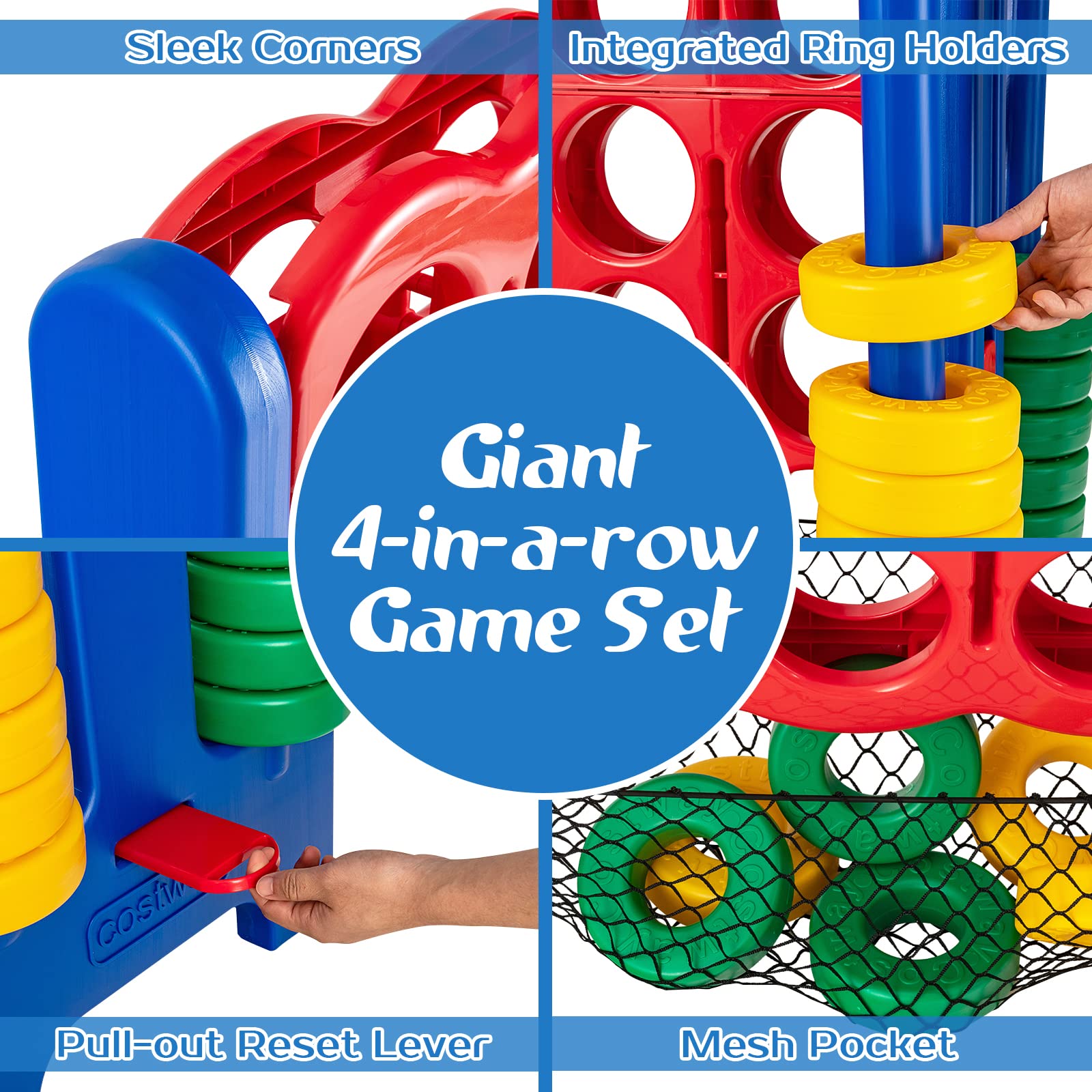 COSTWAY Jumbo 4-in-a-Row Giant Connect Game Set with Storage Bag - 42 Oversized Rings & Quick-Release Slider for Kids & Adults - Perfect for Family Game Night, Backyard Parties, Camping Trips & Indoor Fun